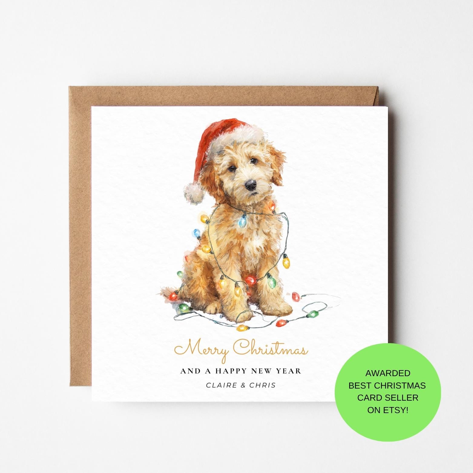 Personalized Puppy Christmas Card, Dog with Lights