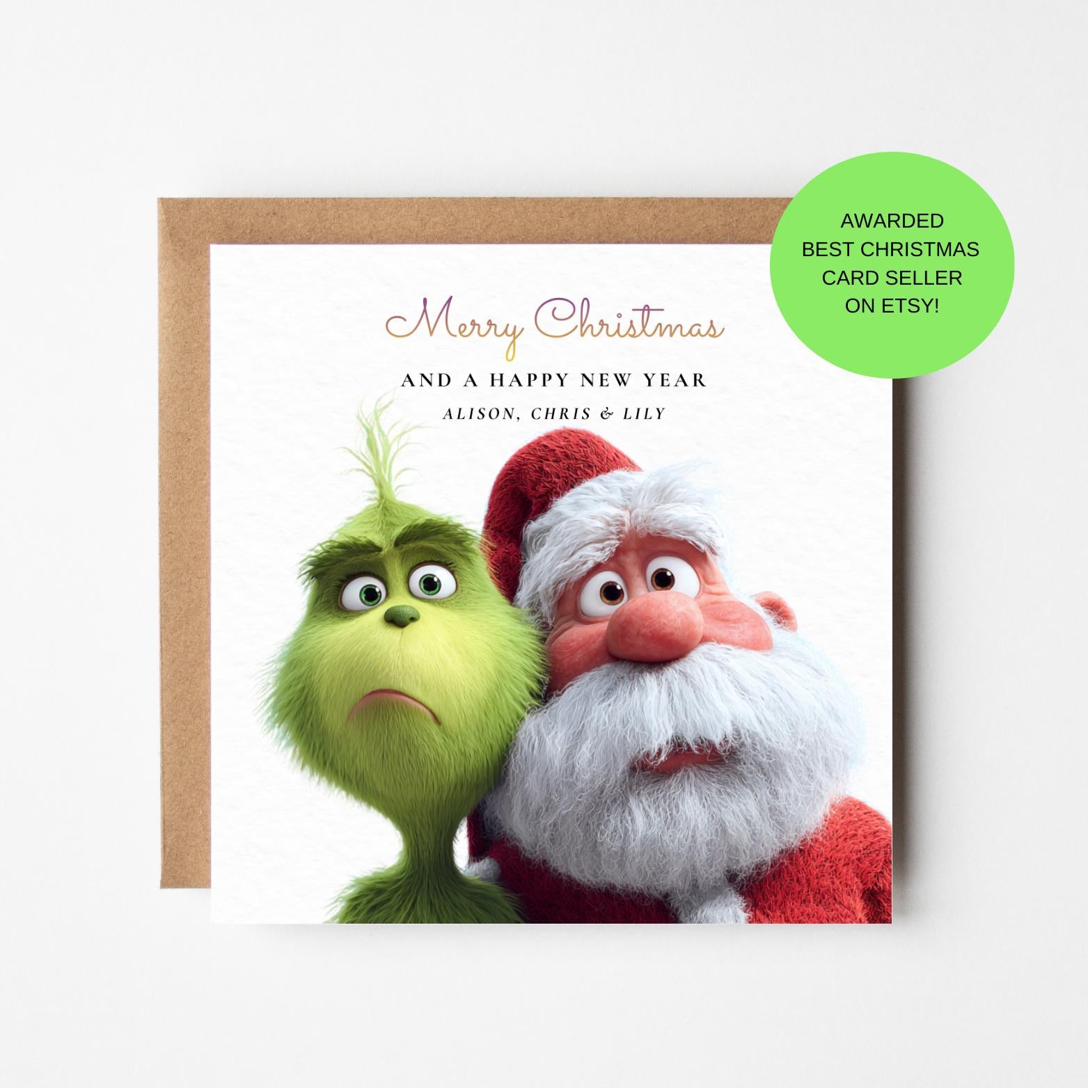 Christmas Card: Grinch and Santa - Funny Holiday Humor