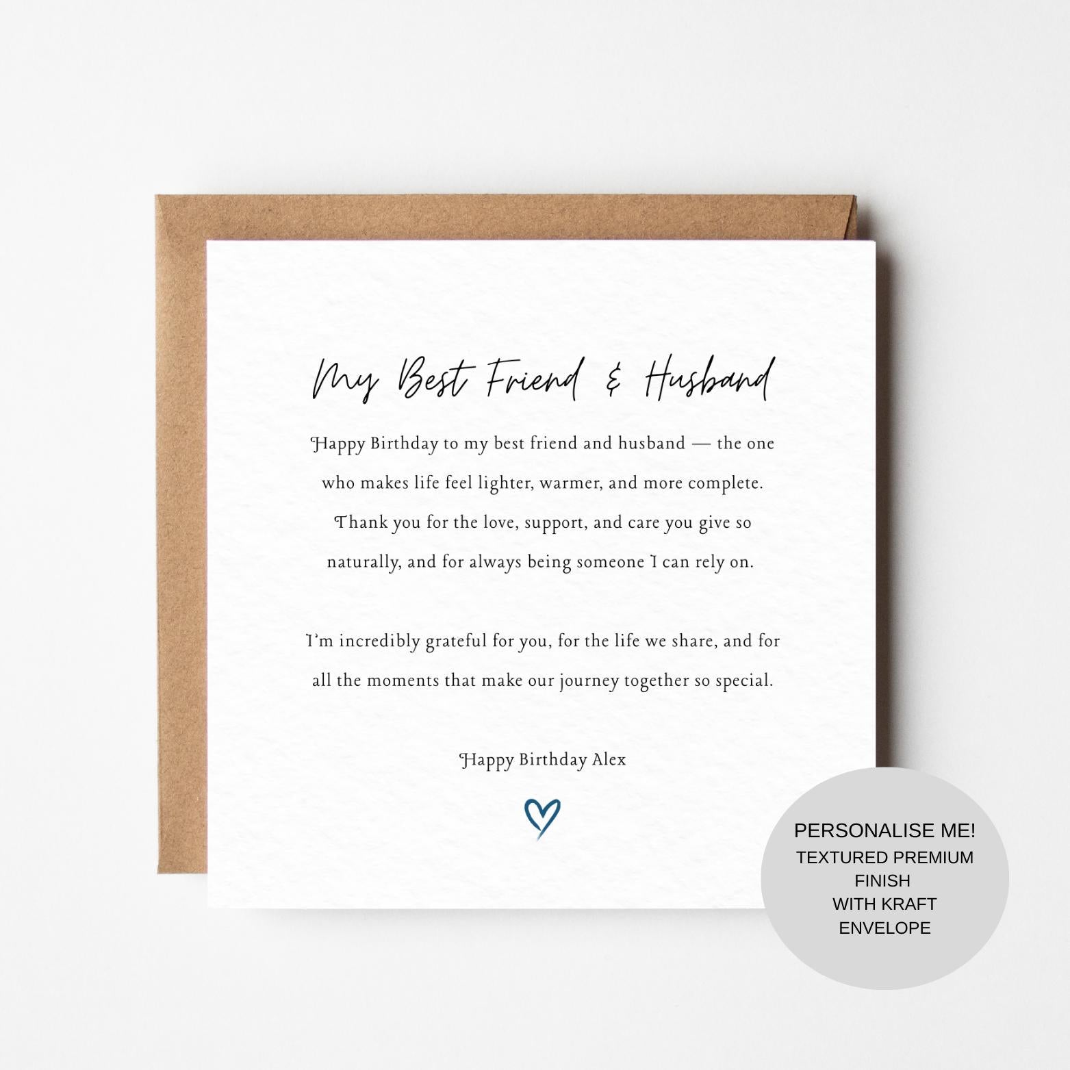 Sentimental Husband Birthday Card | Meaningful Love Note | Elegant Keepsake Card