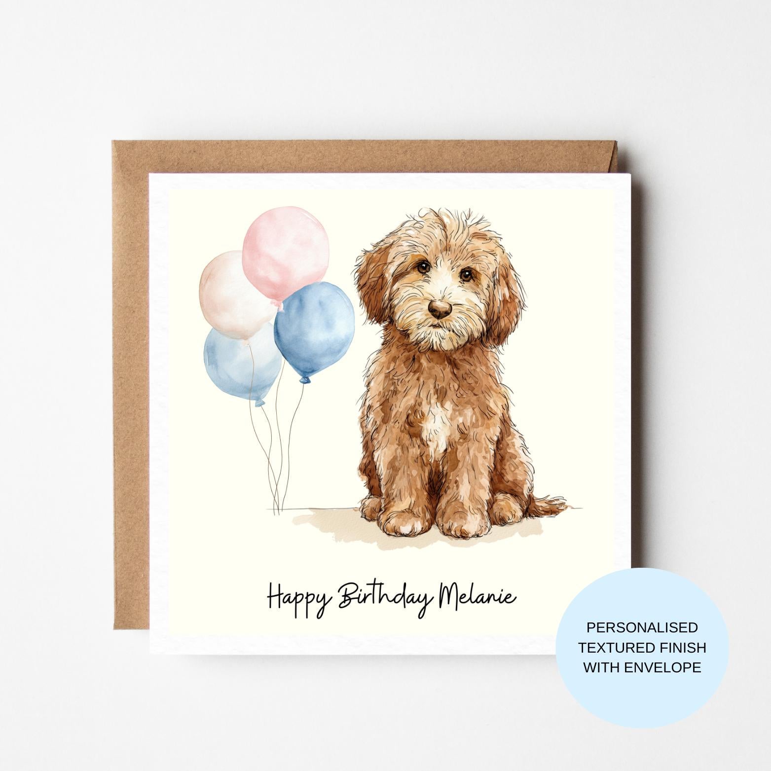 Personalised Puppy Birthday Card | Cute Puppy with Balloons | Birthday Card for Her