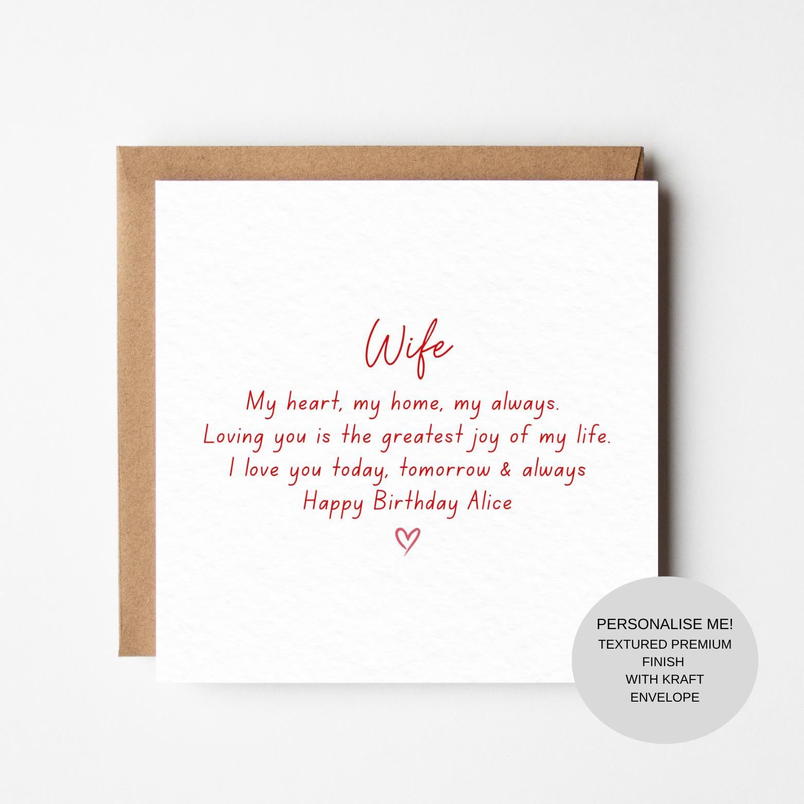 Special Birthday Card for Wife | Meaningful Romantic Note | Love Keepsake