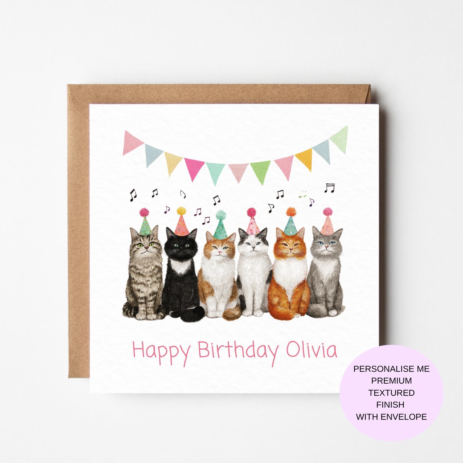 Singing Cats Birthday Card: Cat Lover Party Design (Textured)