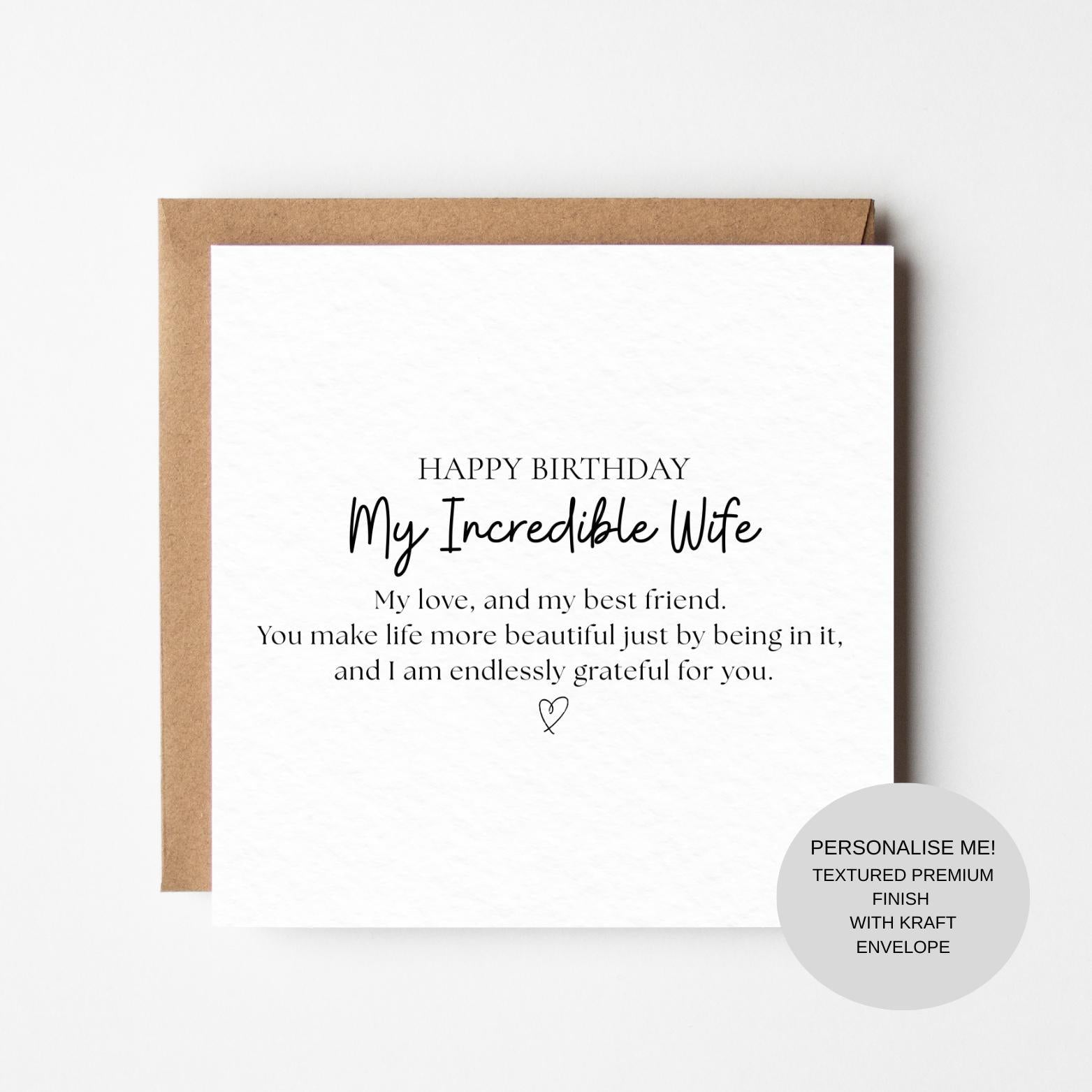 Wife Birthday Greeting Card | Romantic Message | Keepsake Memory Card