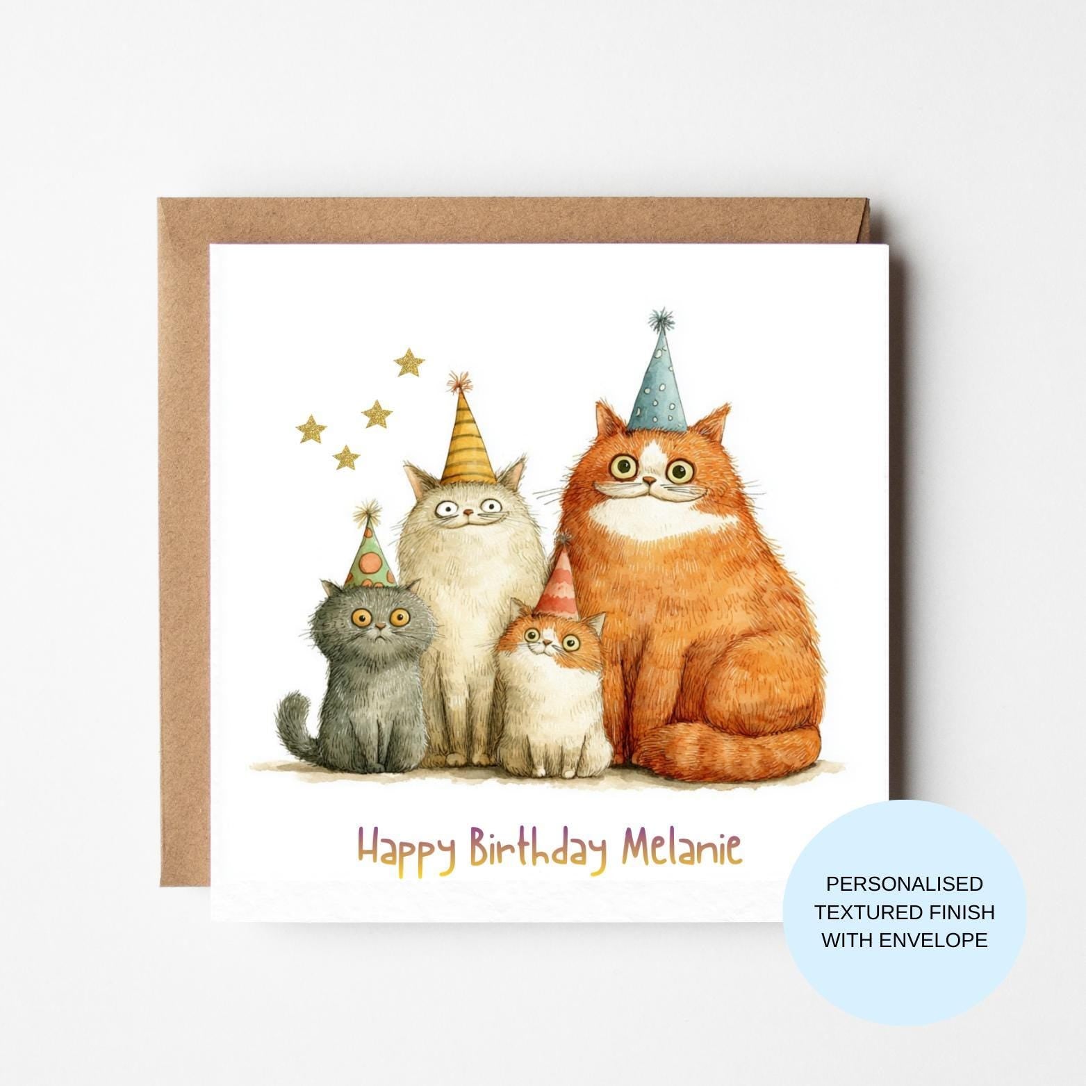 Personalised Cat Birthday Card | Trio of Cats Illustration | Birthday Card for Her