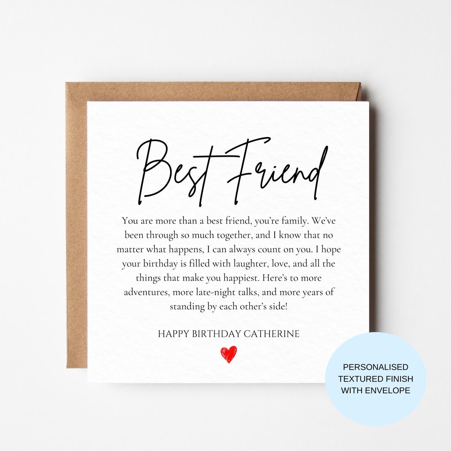 Personalised Best Friend Birthday Card | Chosen Family Message | Minimal Script Friendship Card | Custom Name