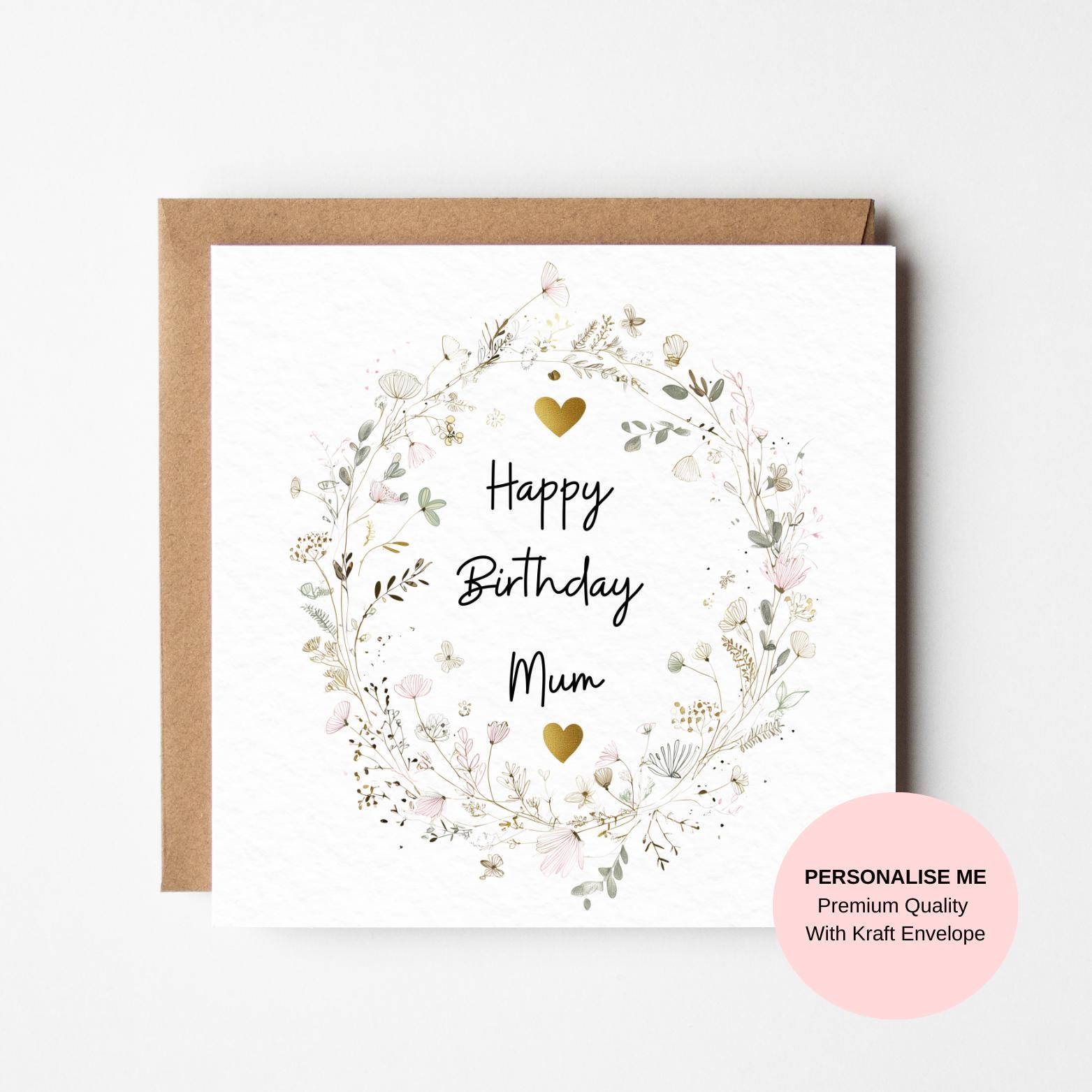 Mum Birthday Card – Neutral Floral Wreath Birthday Card