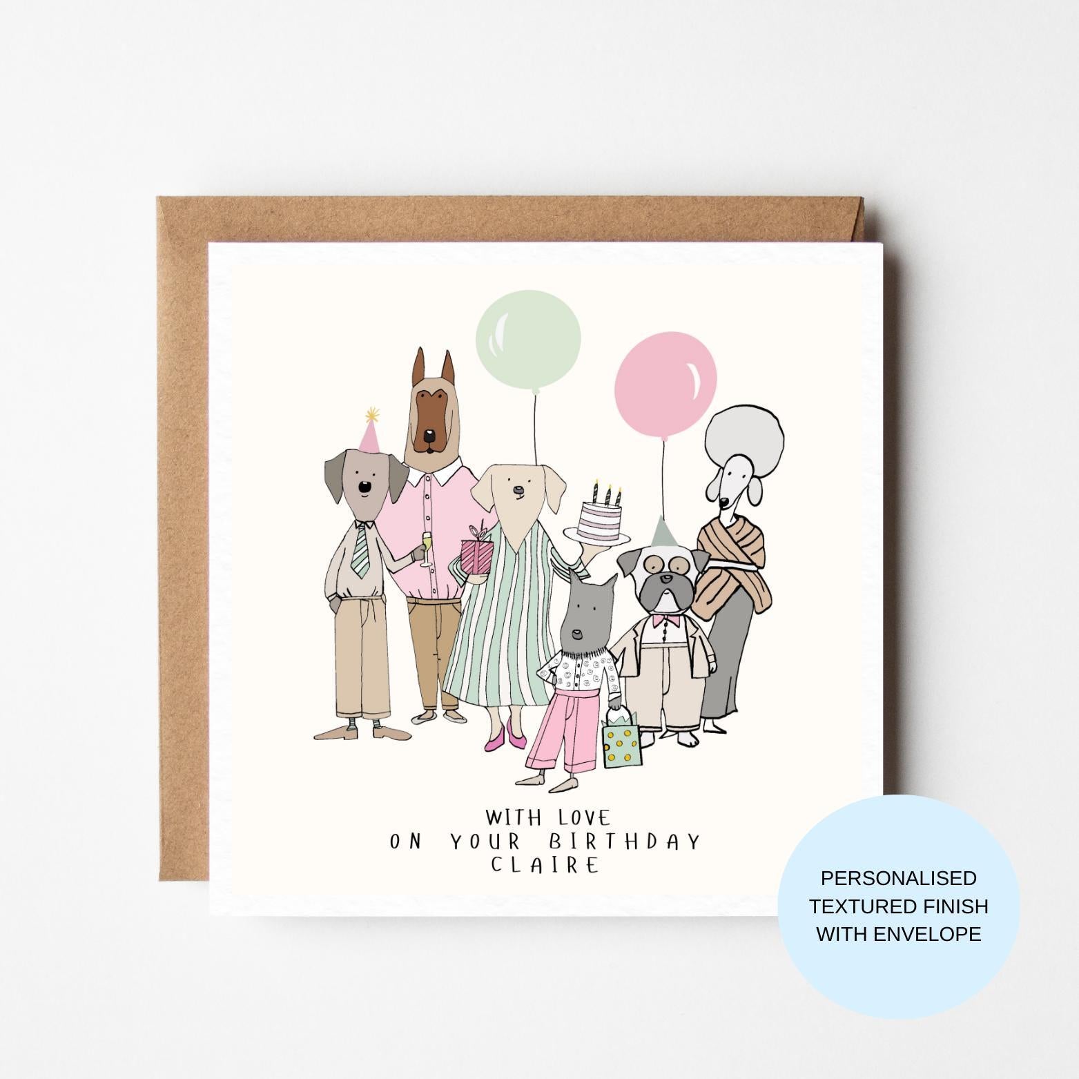 Personalised Animal Party Birthday Card | Cute Balloon Animals | With Love On Your Birthday Custom Name Card