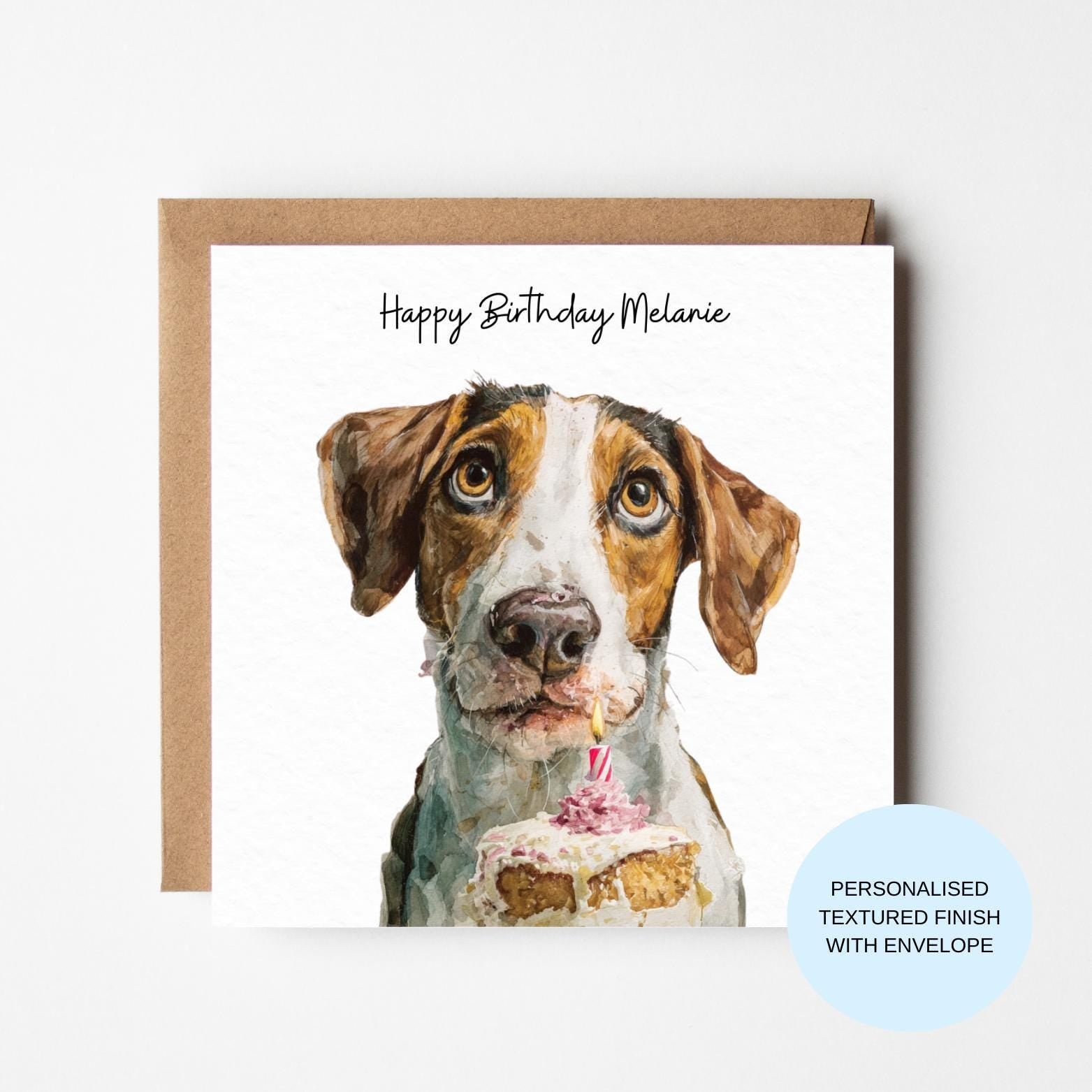 Personalised Dog Birthday Card | Dog with Birthday Cake | Cute Birthday Card for Her