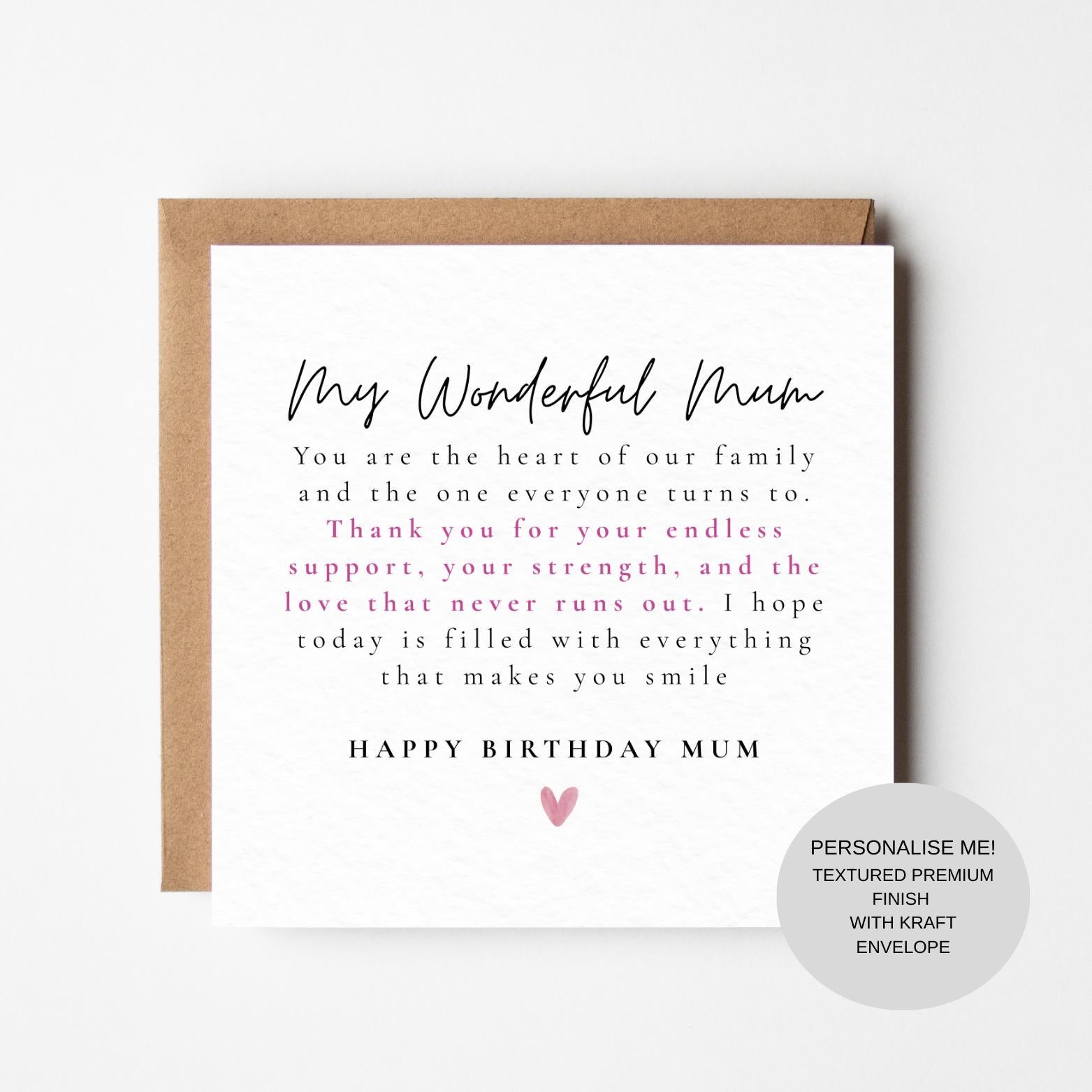Mum Birthday Keepsake Card | Meaningful Message | Family Love Card