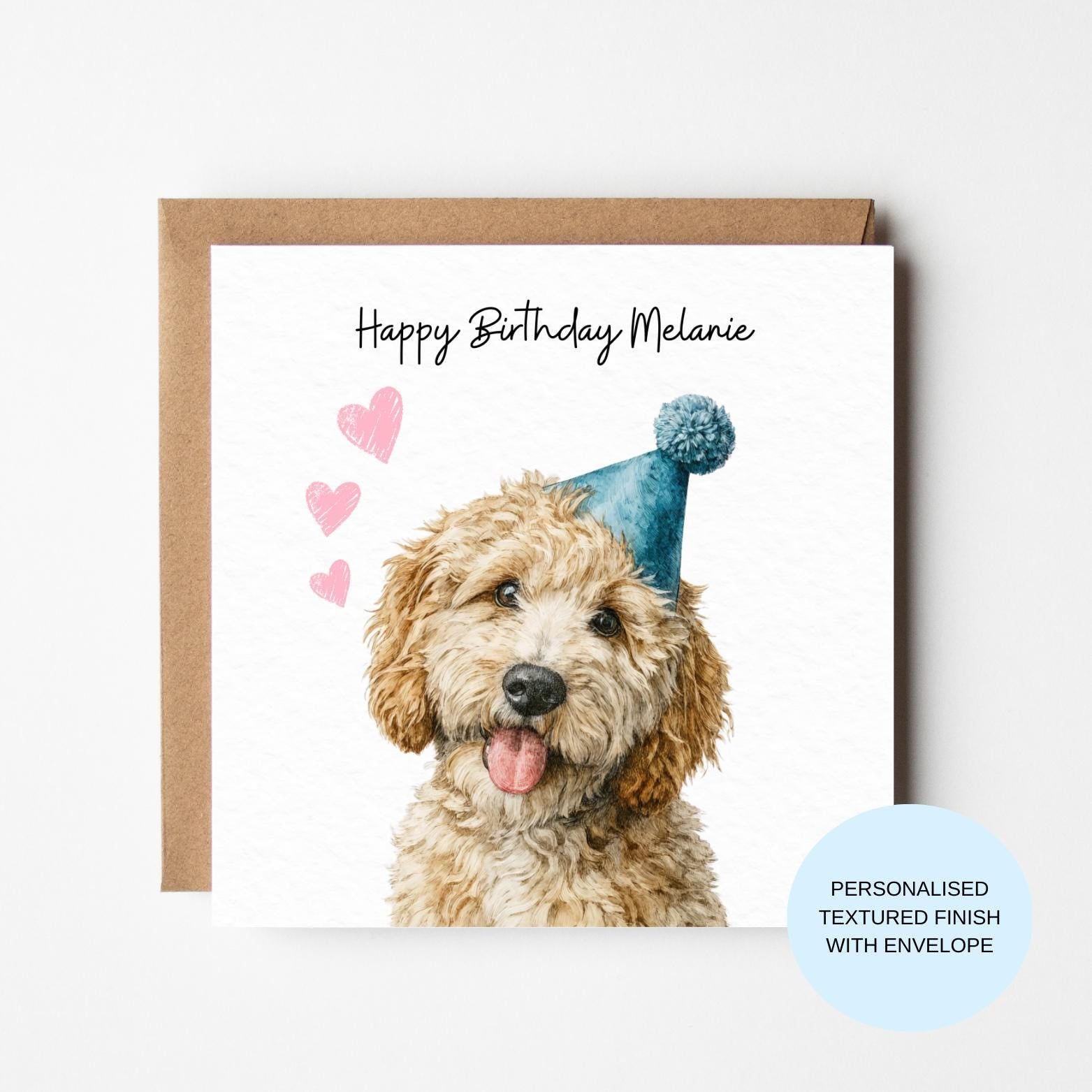 Personalised Dog Birthday Card | Fluffy Dog in Party Hat | Cute Birthday Card for Her
