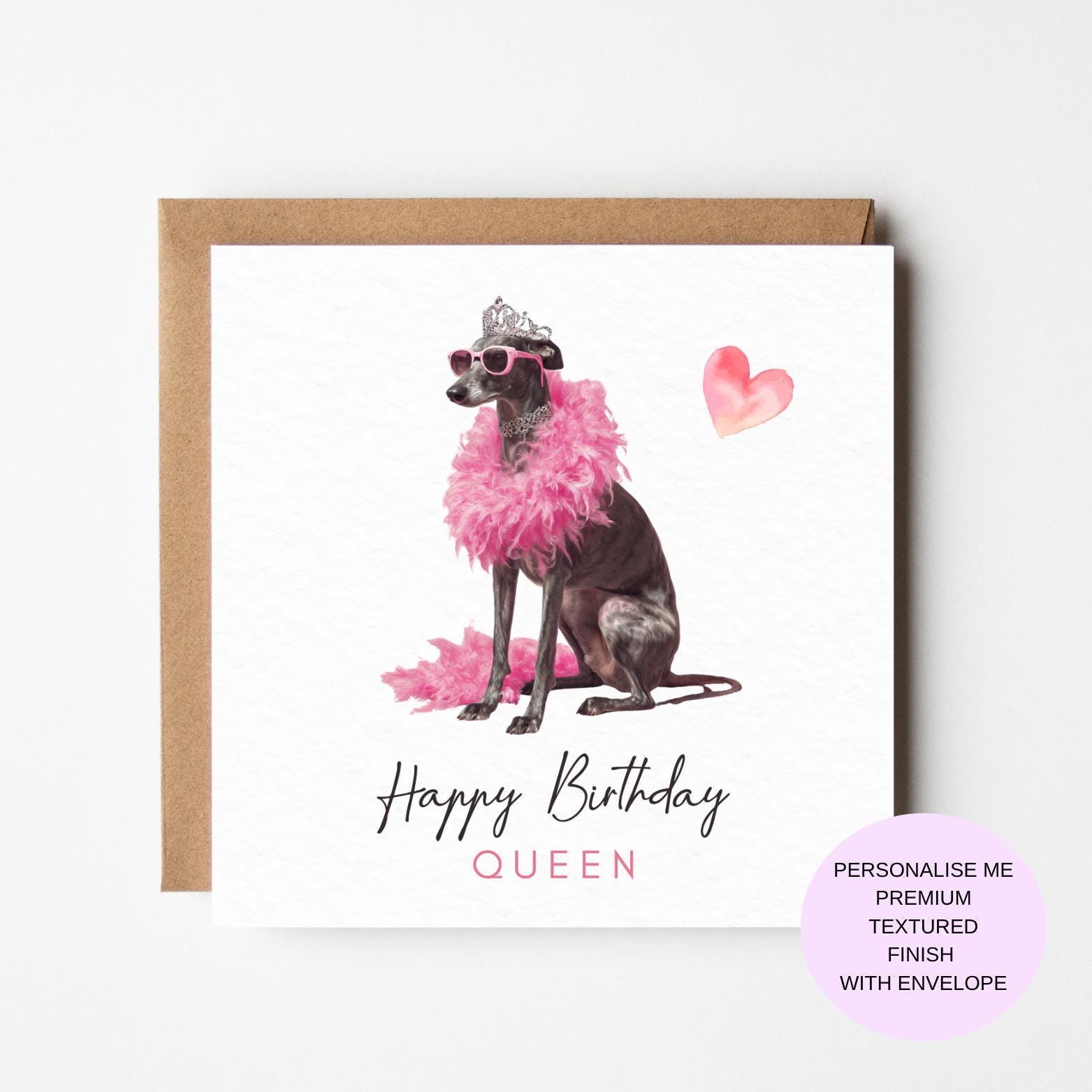 Funny Dog Birthday Card: Tiara and Pink Feather Boa