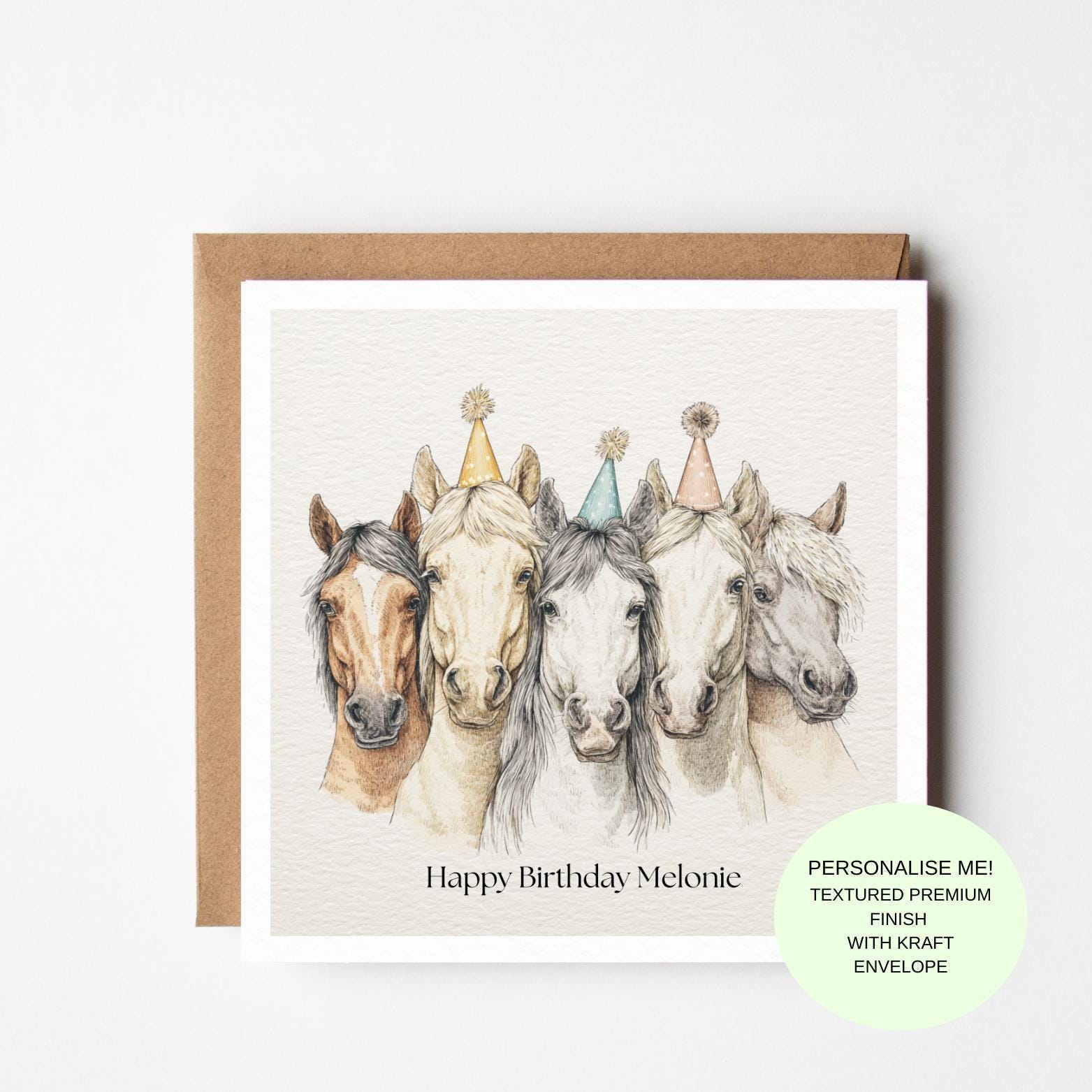 Horse Birthday Card – Horses with Party Hats