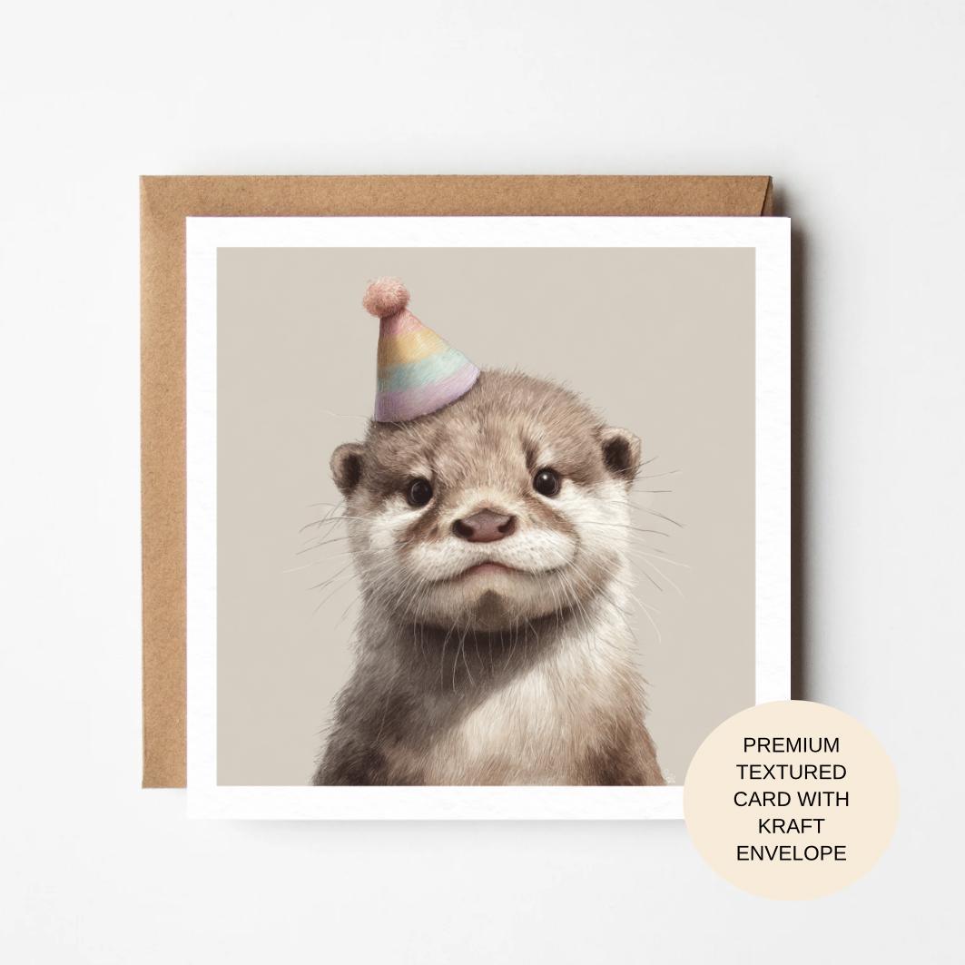 Otter Birthday Card with Party Hat | Premium Blank Animal Birthday Card for Her Mum Sister Friend