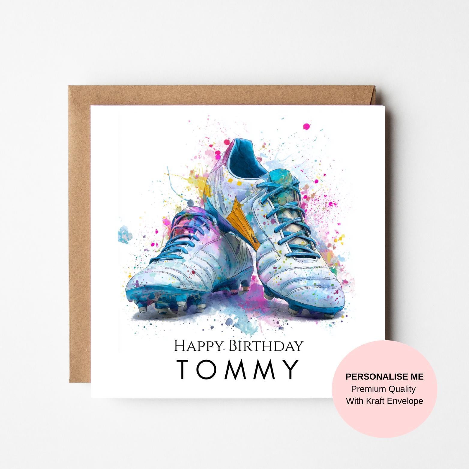Football Boots Birthday Card for Him – Colourful Trainers Card
