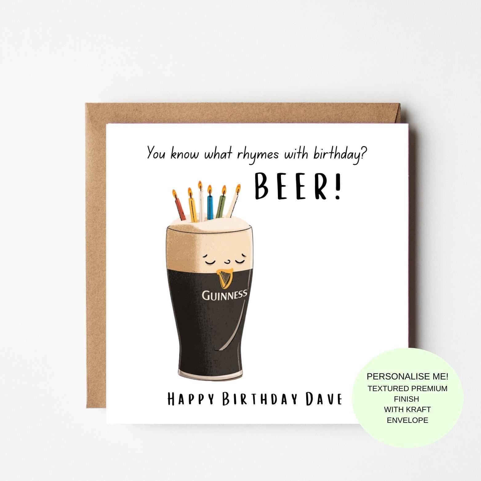Funny Beer Birthday Card – Beer Rhymes with Birthday
