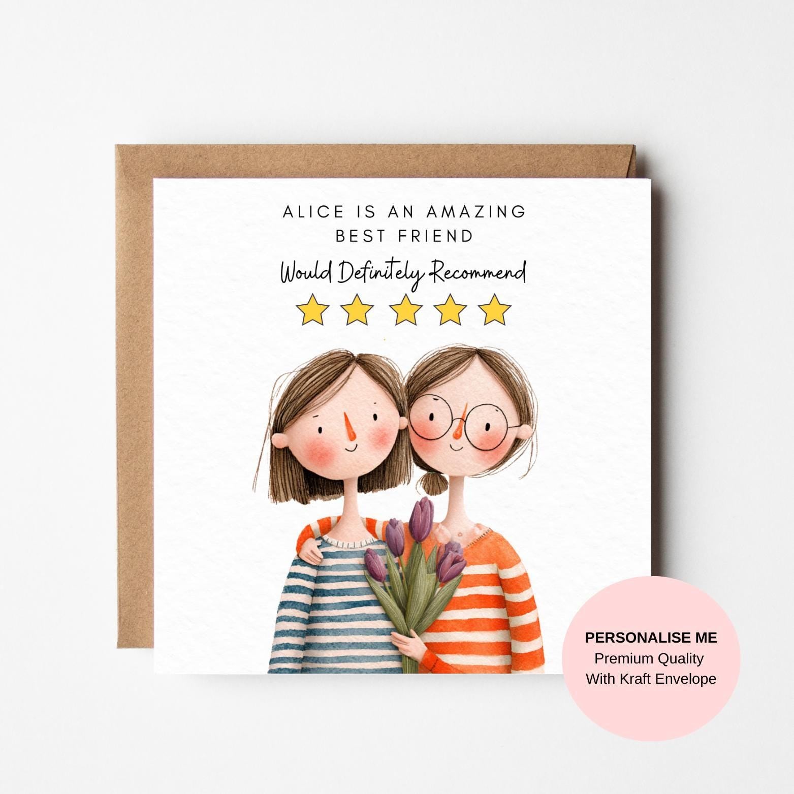 Friendship Birthday Card, Cartoon Friends (Personalised with Names)