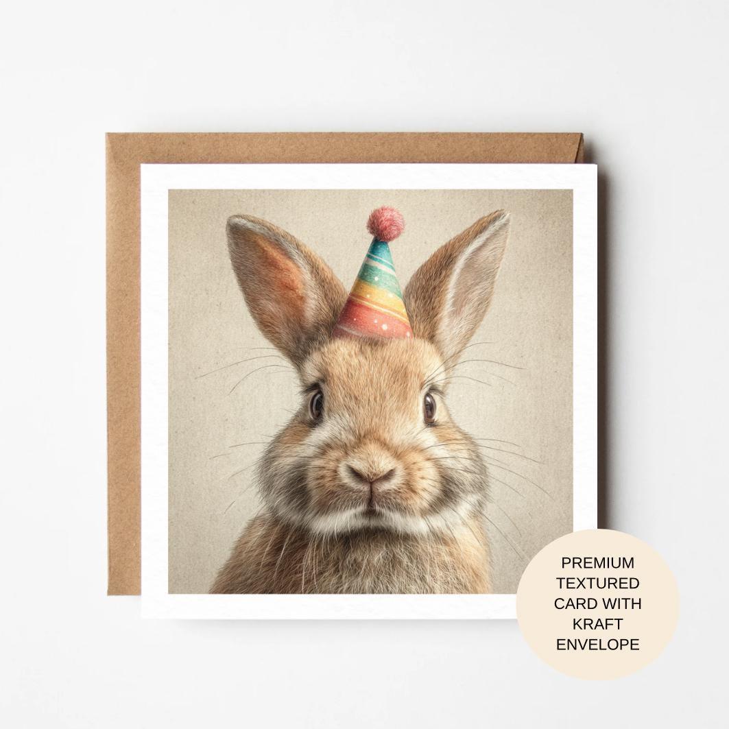 Bunny Birthday Card with Party Hat | Premium Blank Animal Birthday Card for Her Mum Sister Friend