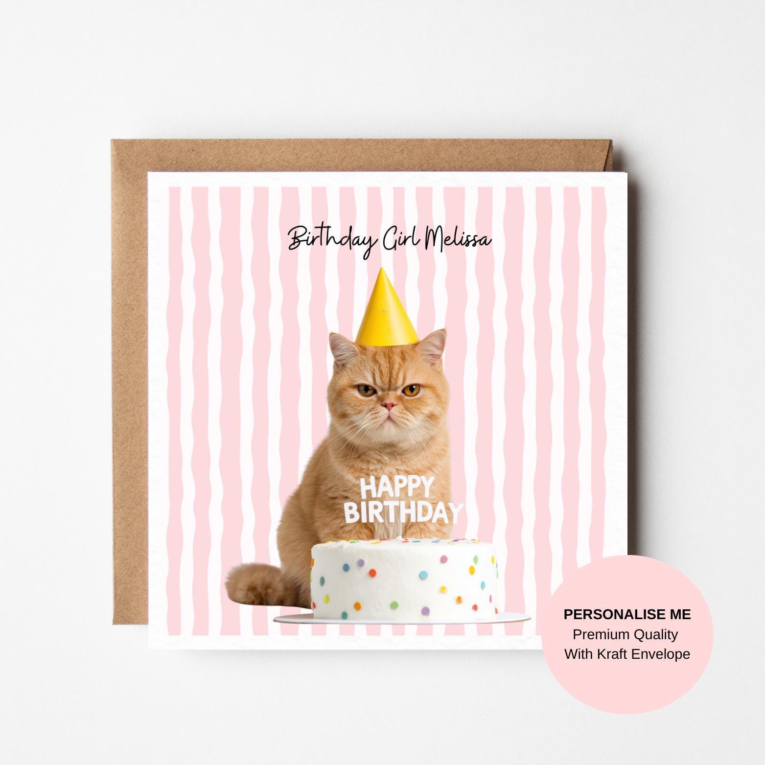 Cat Birthday Card: Funny Cat Design (Square, Personalised)