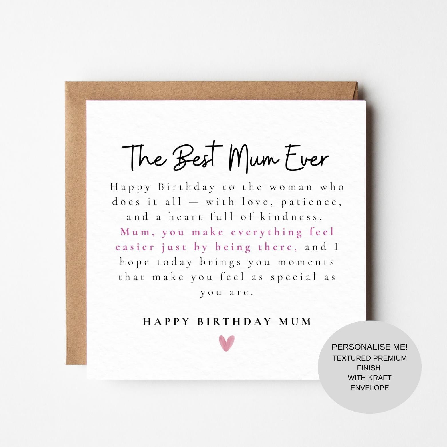 Birthday Card for Mother | Loving Message for Mum | Keepsake Greeting Card