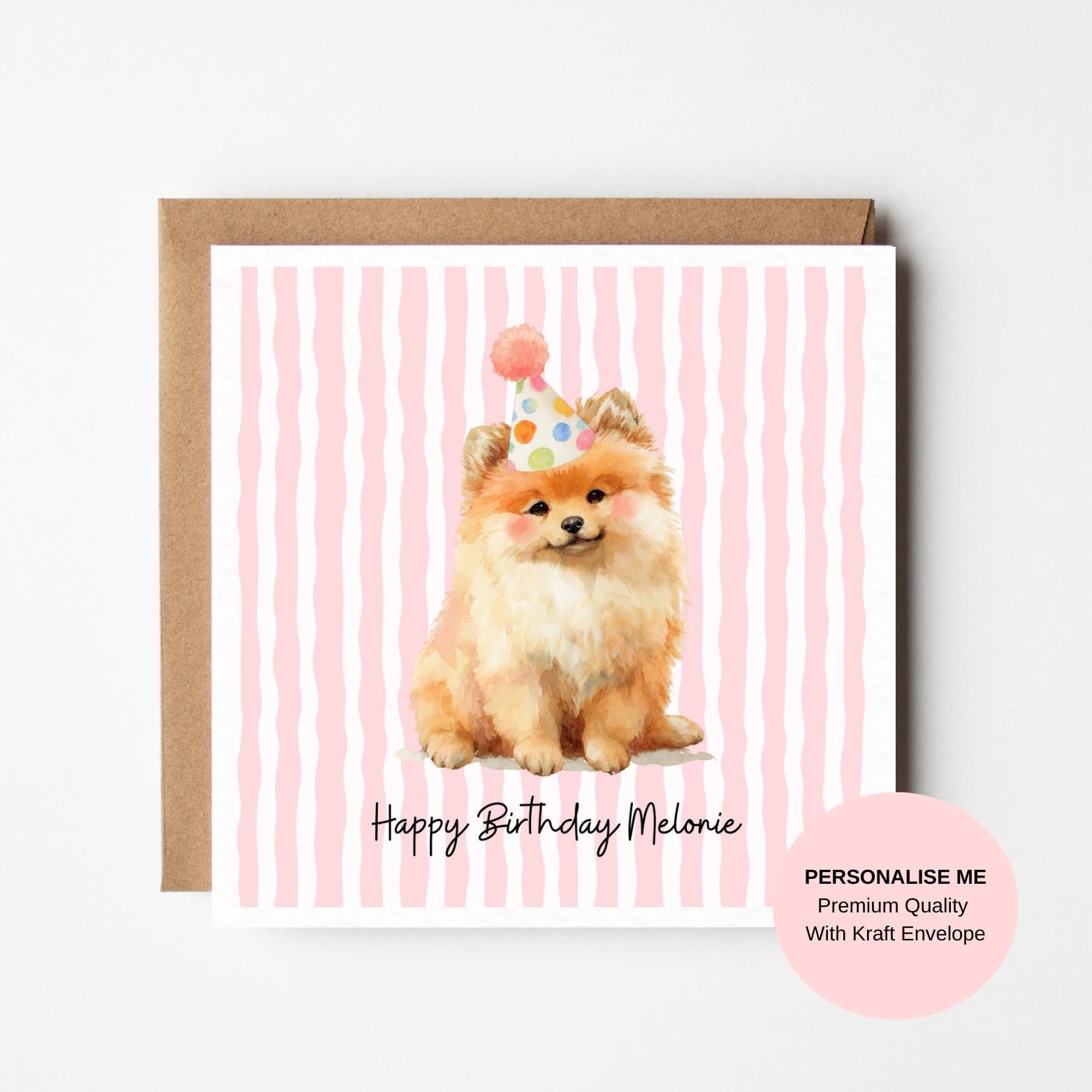 Birthday Card for Dog Lovers: Playful Pomeranian - Personalised Option