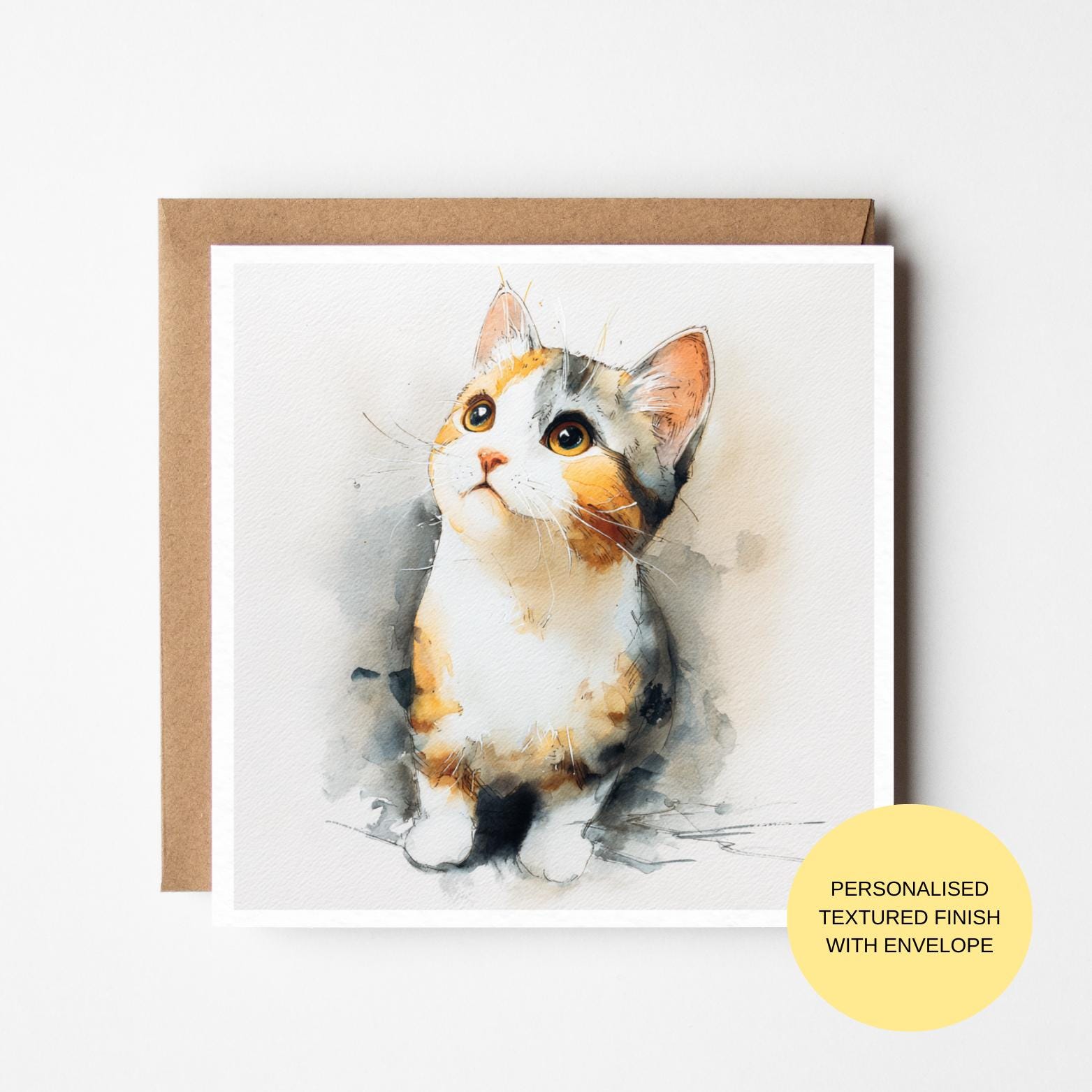 Cat Birthday Card: Watercolor Calico - Textured Premium Paper