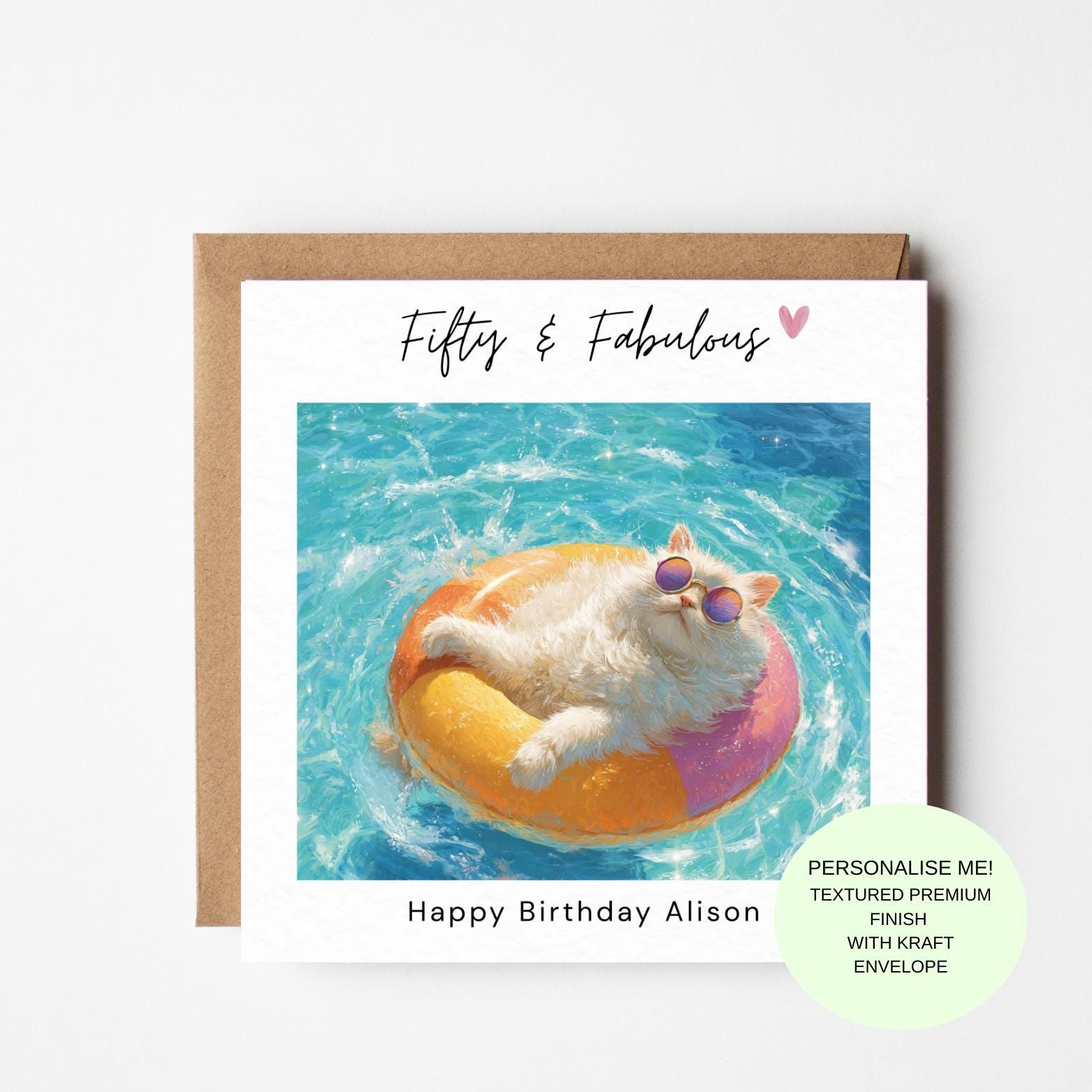 50th Birthday Card Funny Cat – Fabulous Fifty Pool Float
