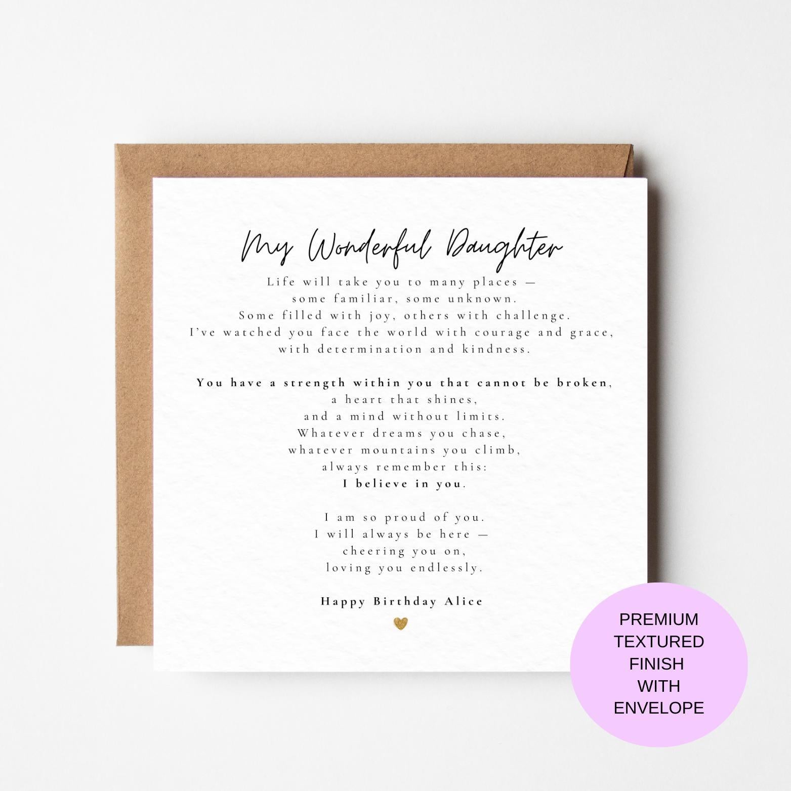 Wonderful Daughter Birthday Card – Loving Keepsake