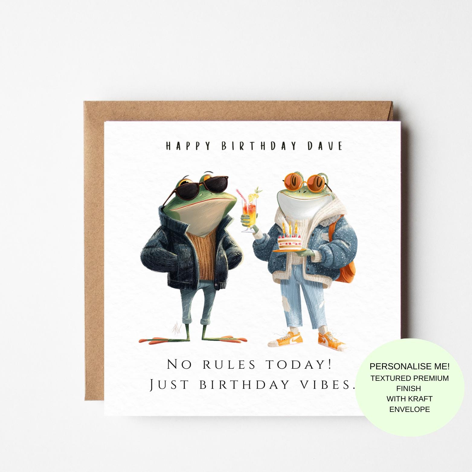 Funny Frog Birthday Card - Cute Design with Personalised Name