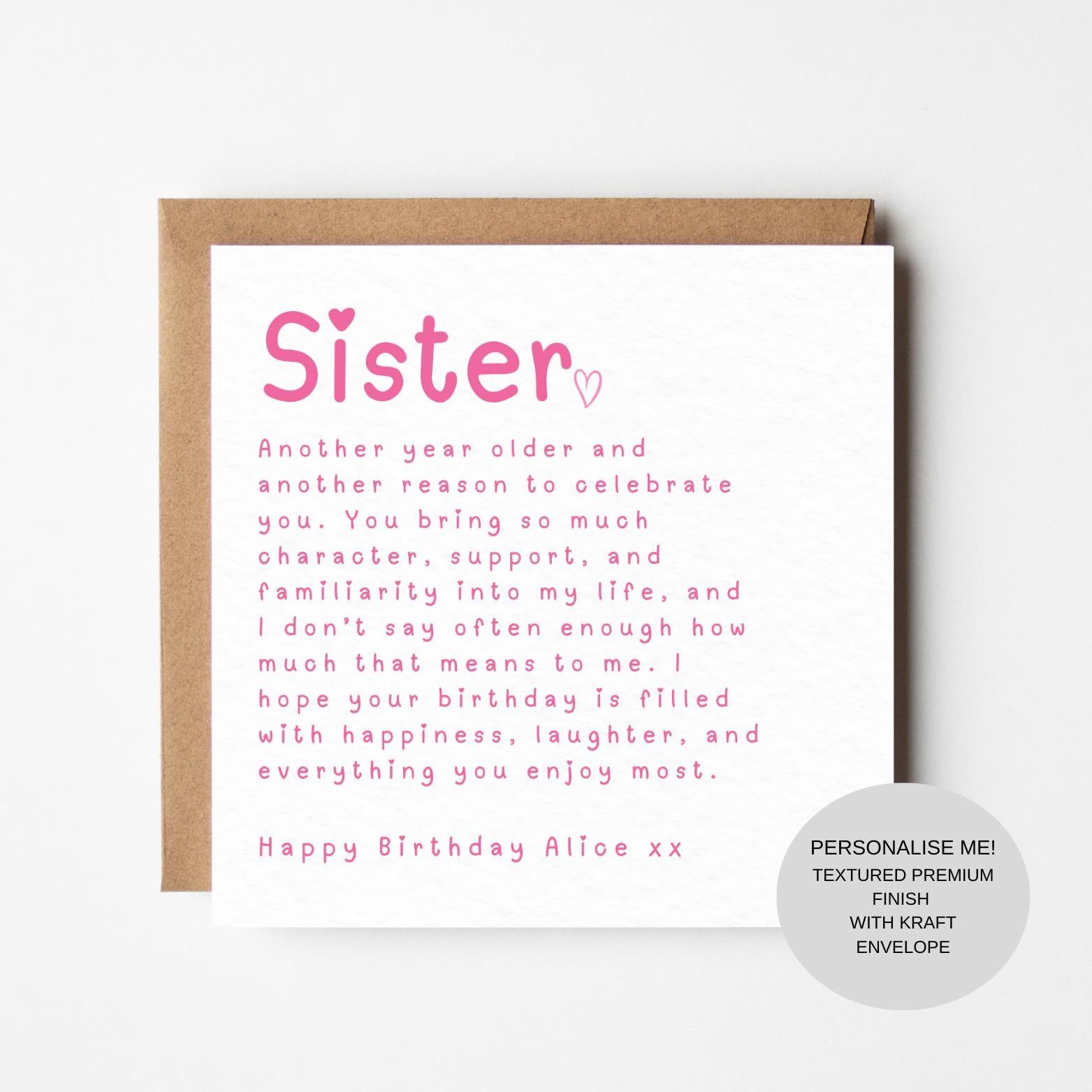 Special Birthday Card for Sister | Heartfelt Words | Keepsake Memory Card