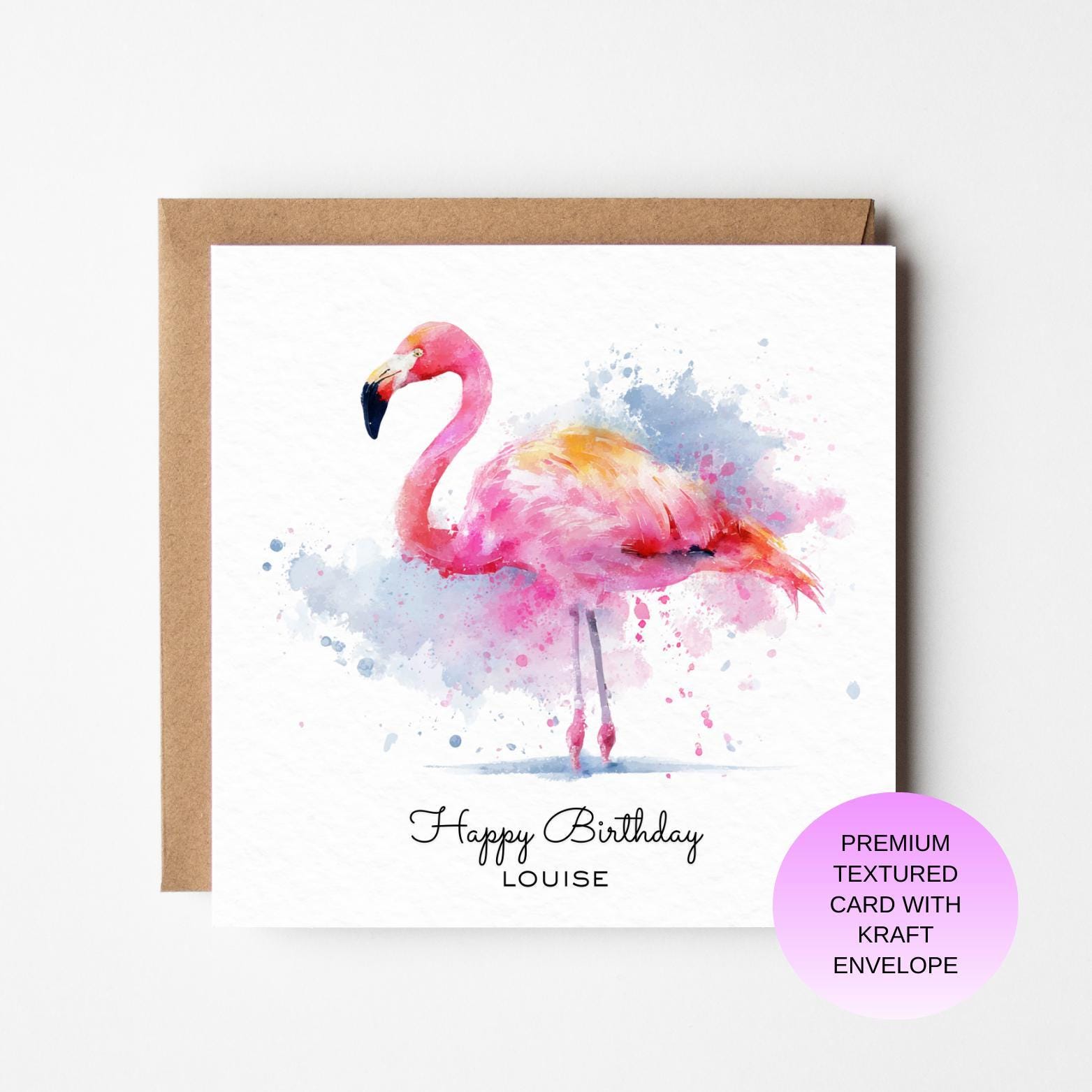 Watercolor Flamingo Birthday Card: Pink Artistic Design, Personalised