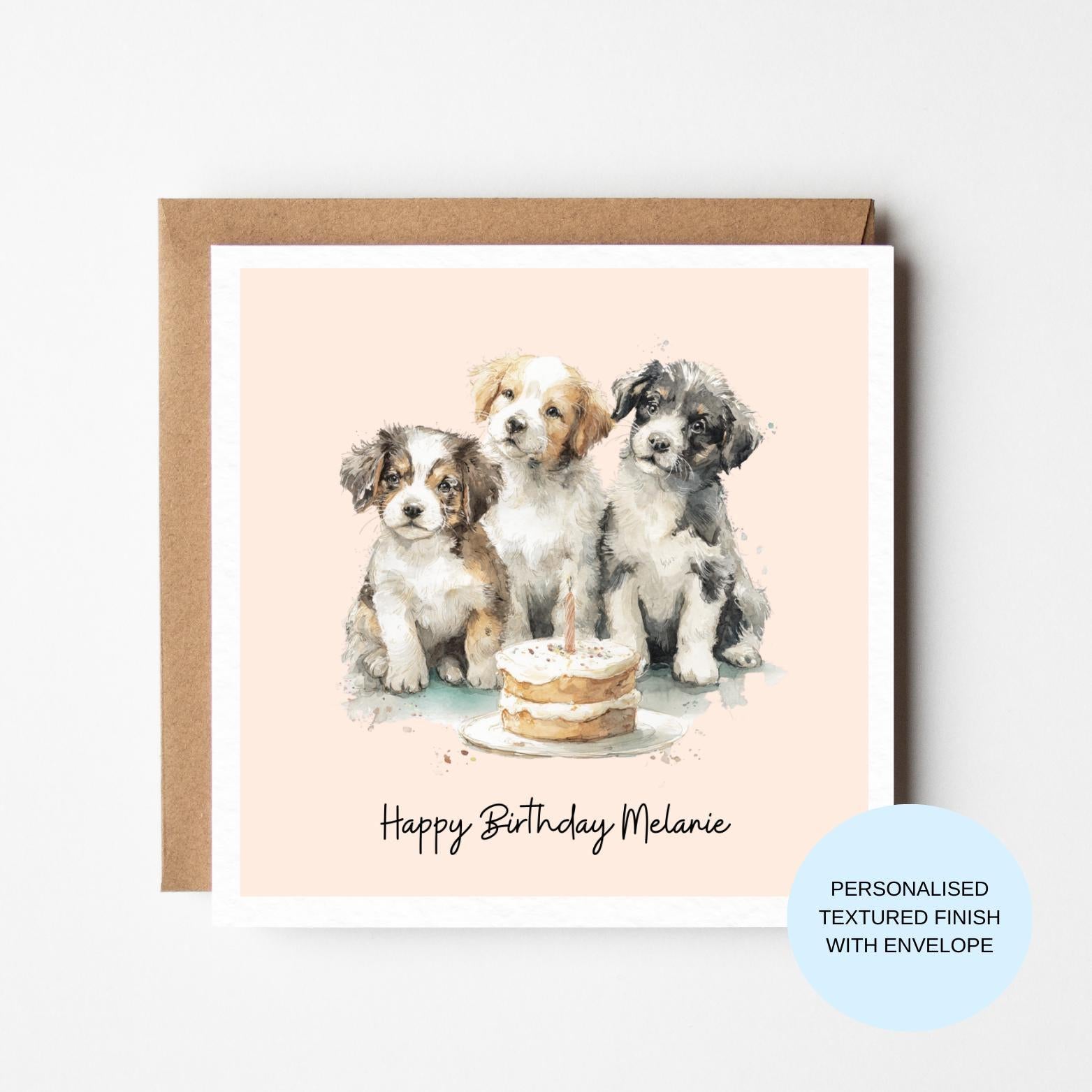 Personalised Dog Birthday Card | Two Puppies with Cake | Cute Puppy Birthday Card