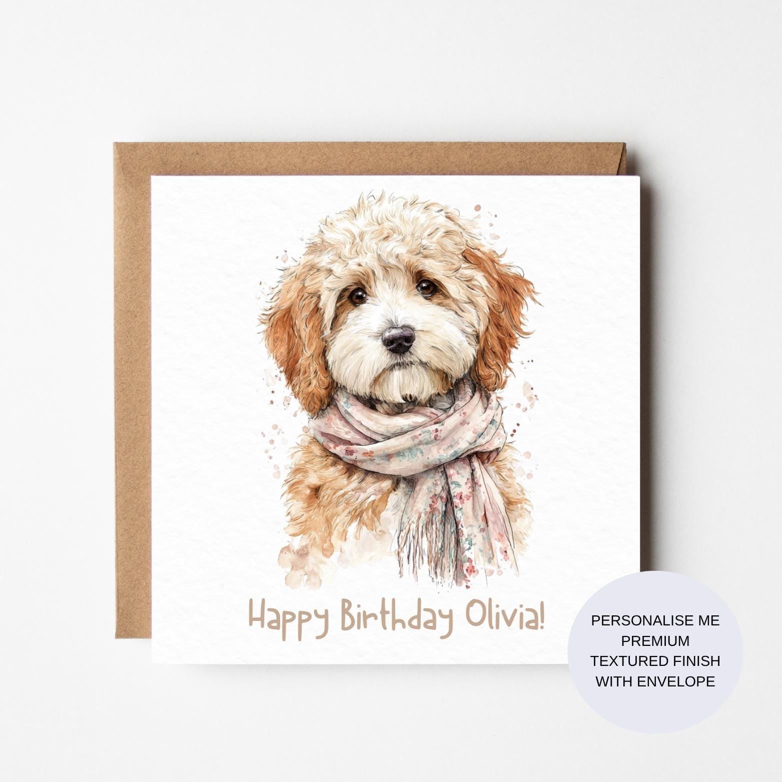 Personalized Cockapoo Birthday Card: Watercolor Dog, Handmade Finish