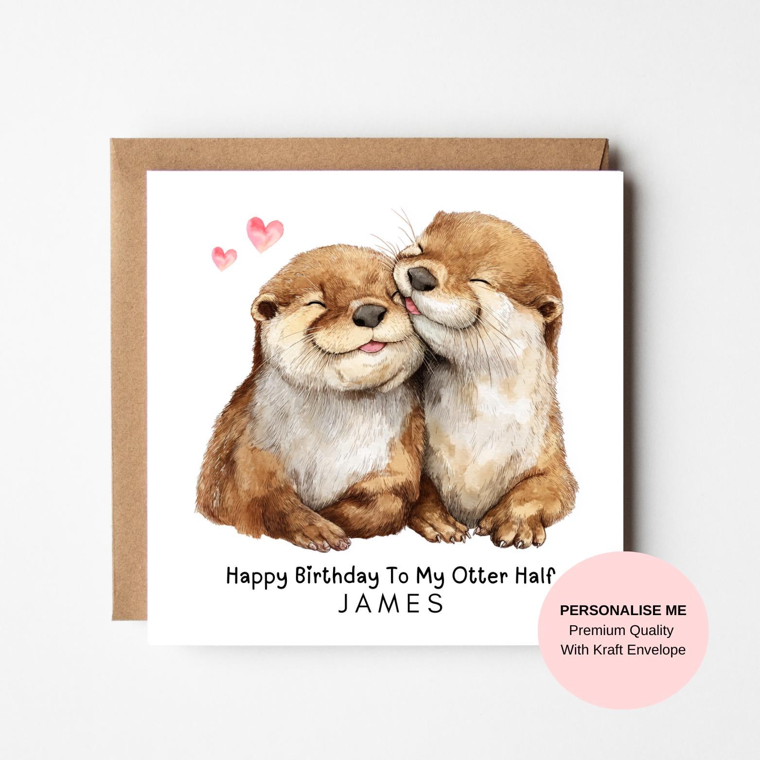 Personalised Husband Birthday Card - Cute Otters, Customisable Text