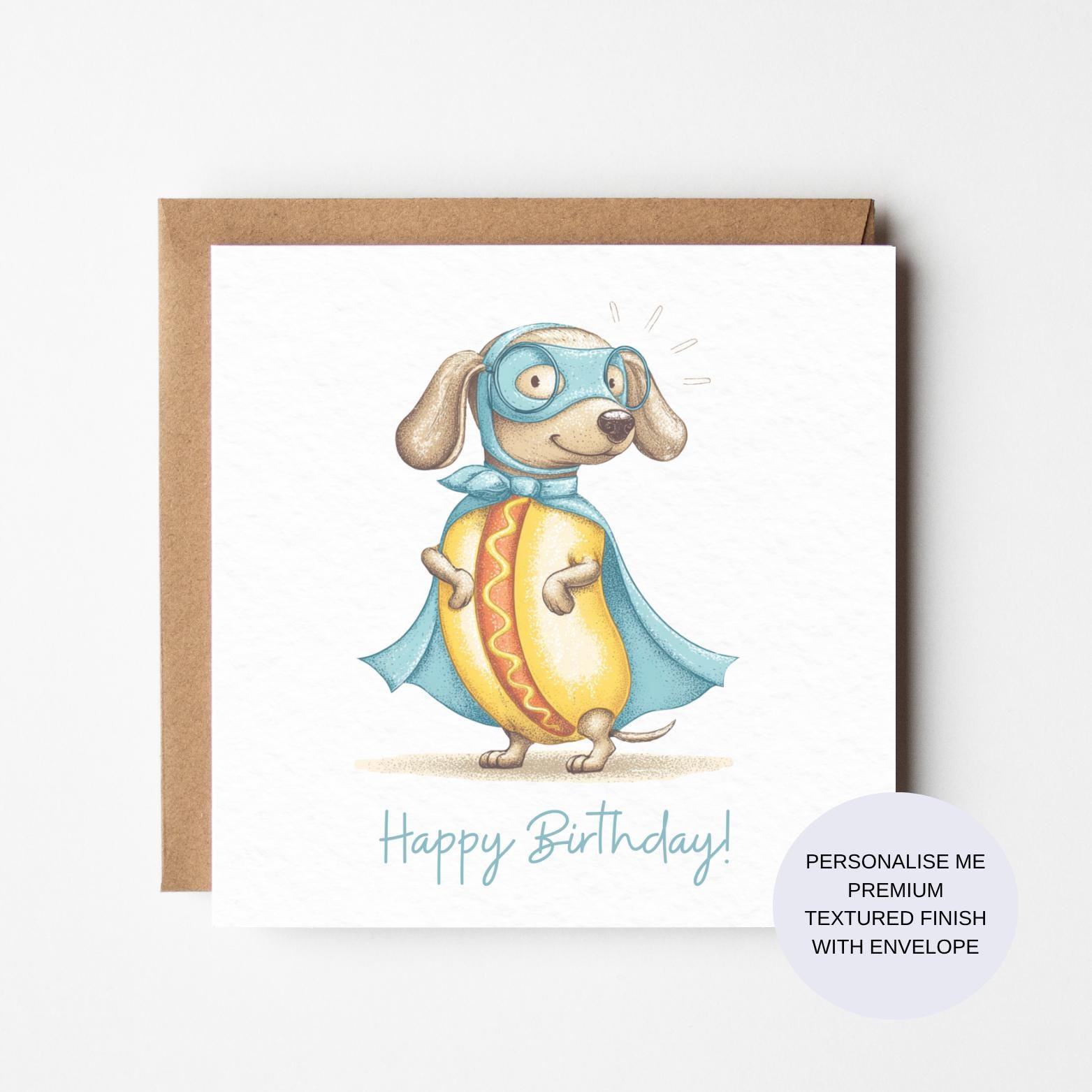Funny Sausage Dog Birthday Card: Superhero Dachshund Design