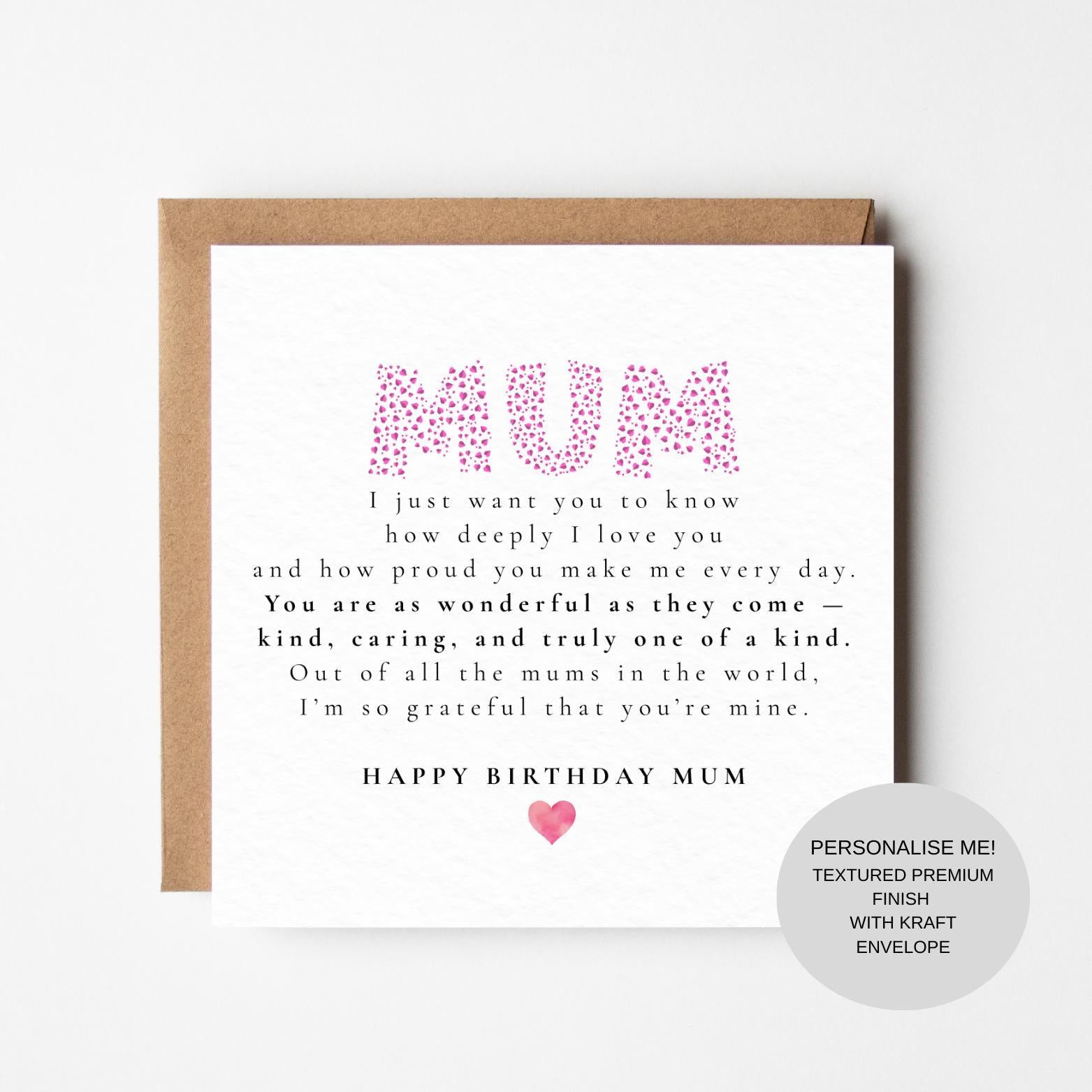 Elegant Birthday Card for Mum | Heartfelt Appreciation | Meaningful Keepsake