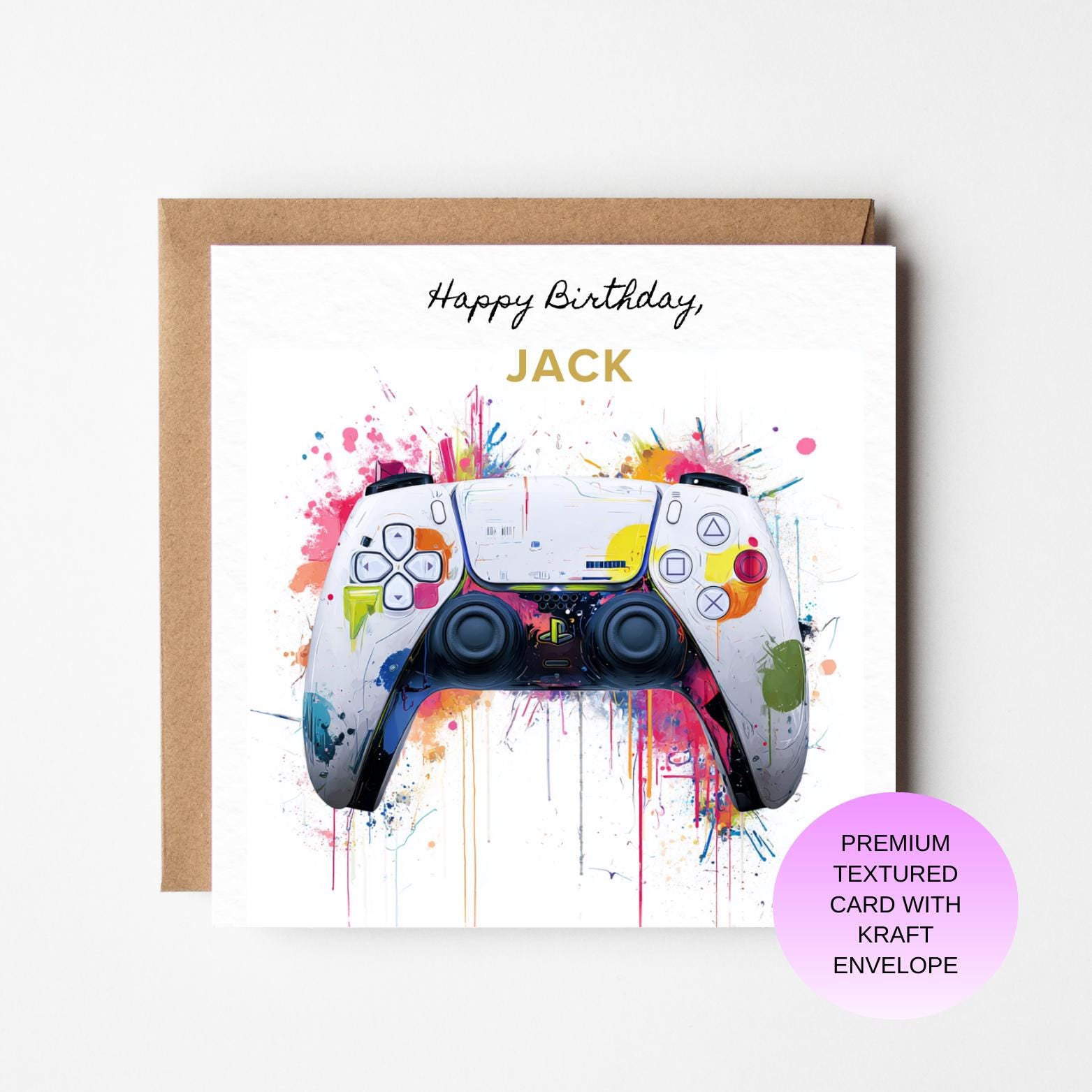 Gamer Birthday Card Colour Splash Controller Bright Art