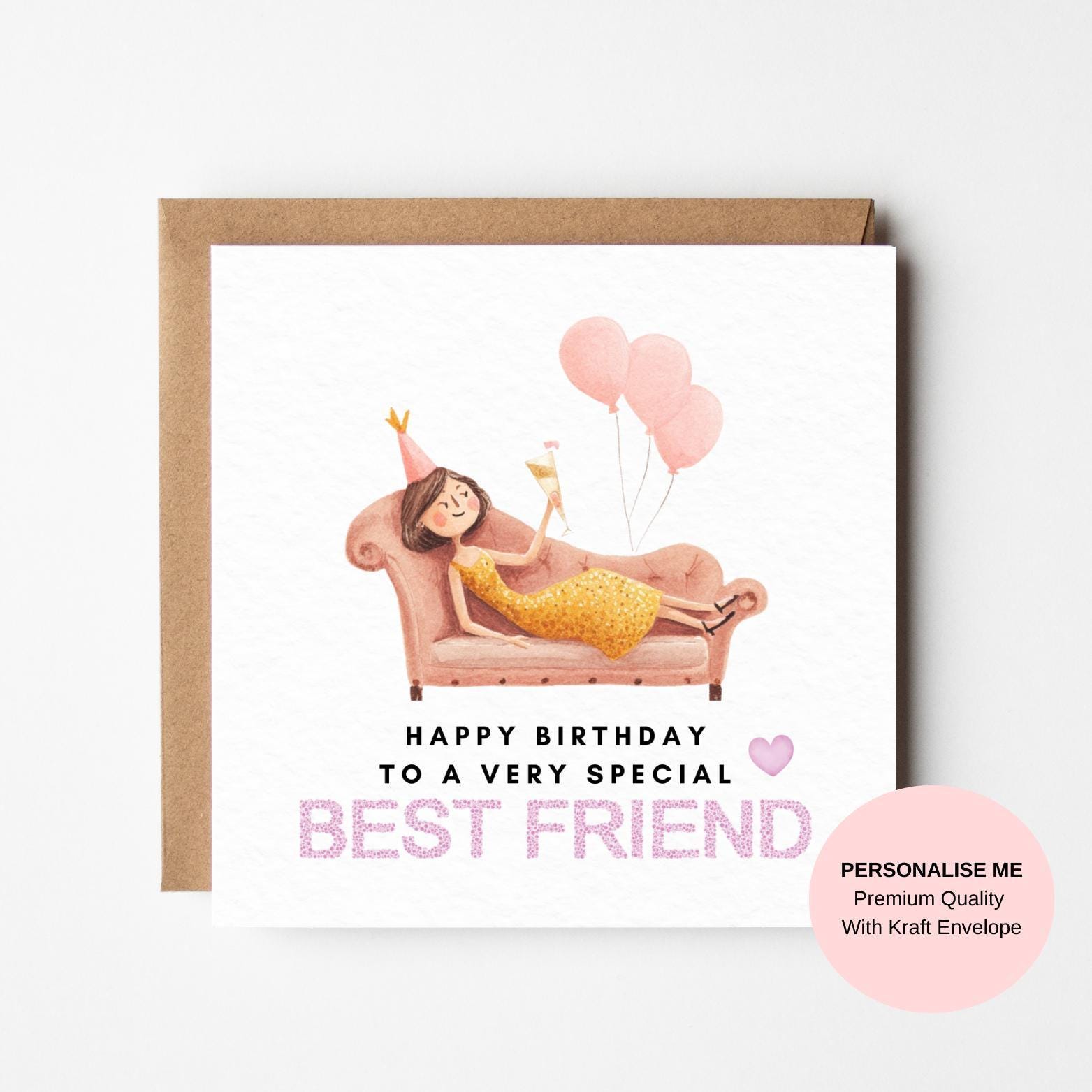 Friend Birthday Card: Personalised Square Greeting (Includes Kraft Envelope)