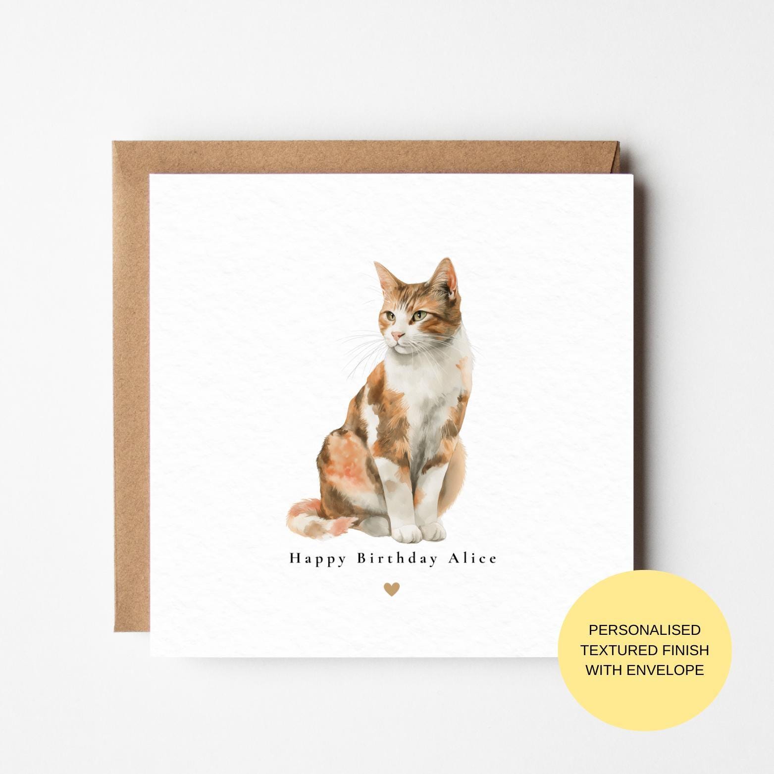 Ginger Cat Birthday Card: Watercolor Art, Textured Premium Paper