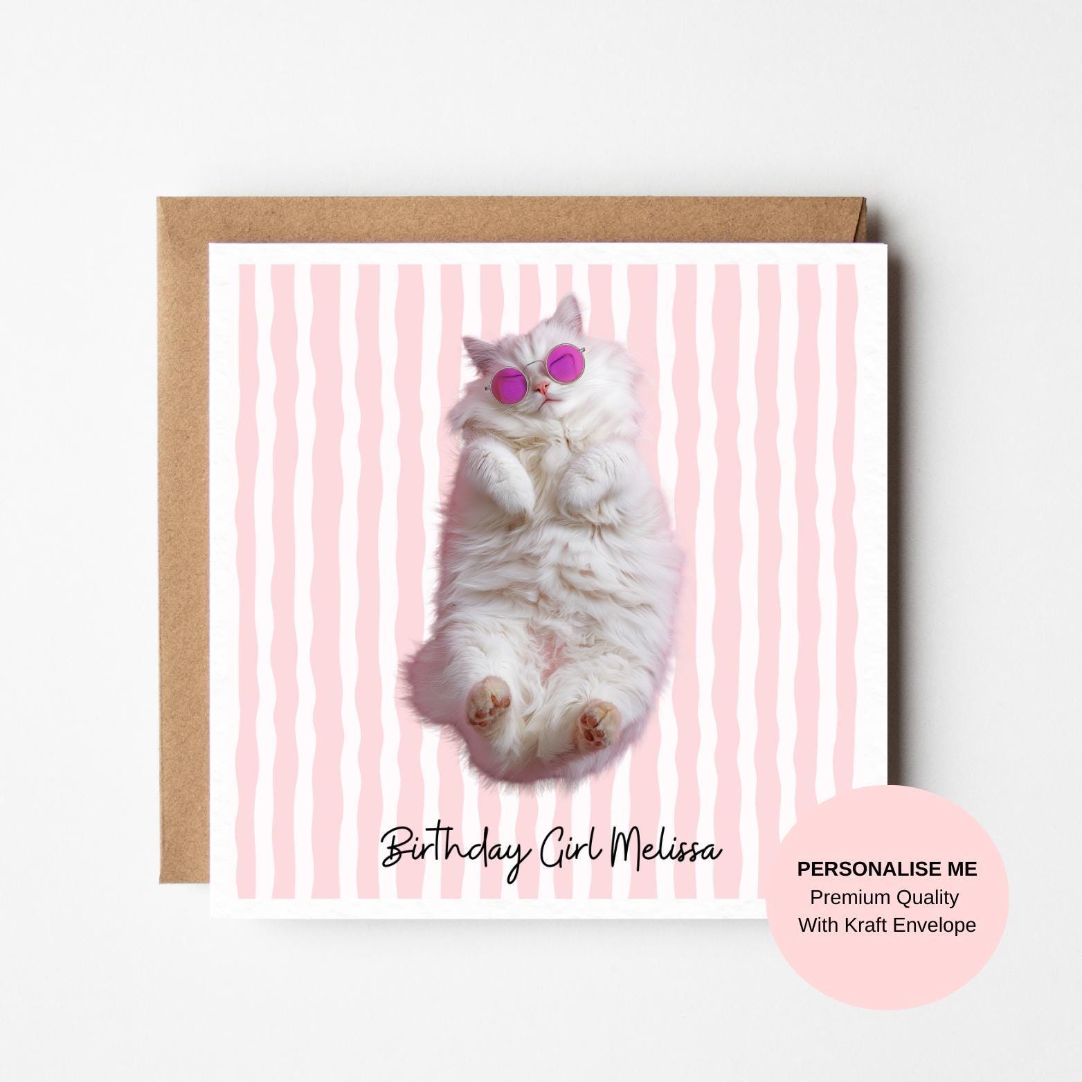 Cat Birthday Card - Fun Pink Sunglasses Cat Design