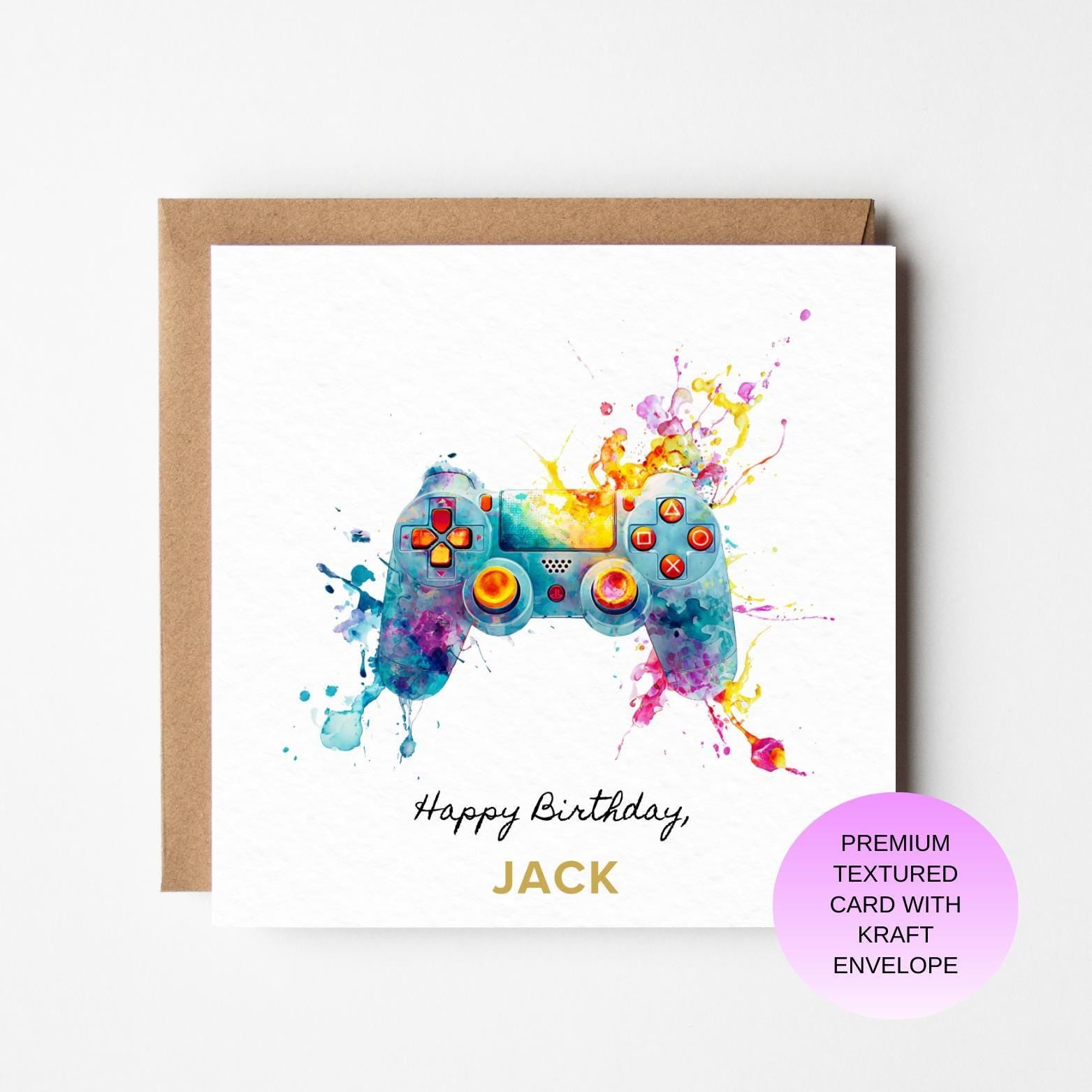 Birthday Card: Colorful Game Controller - Watercolor Artwork