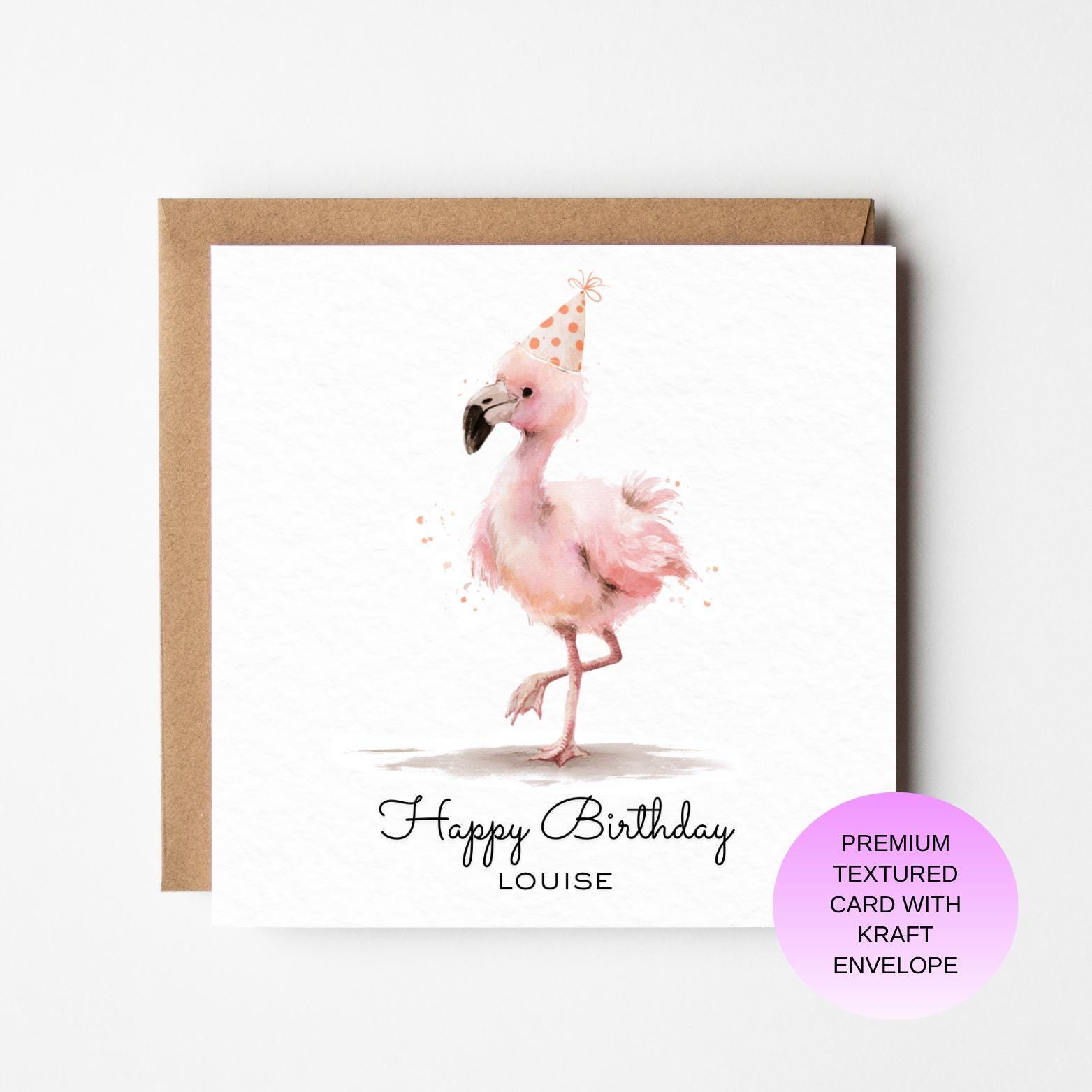 Baby Flamingo Birthday Card - Personalized Watercolor Design