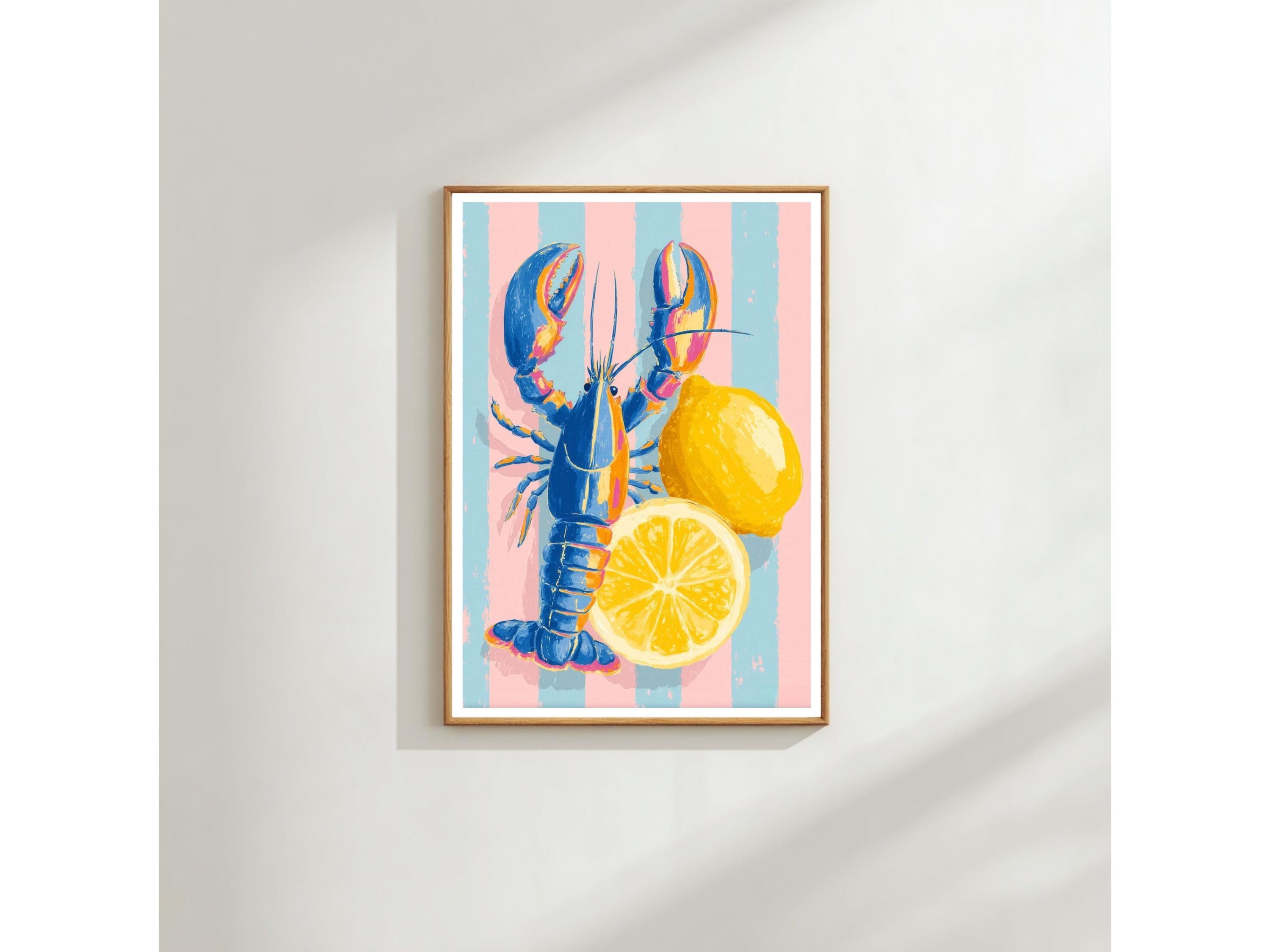 Lobster and Lemon Wall Art Print: Coastal Kitchen Decor