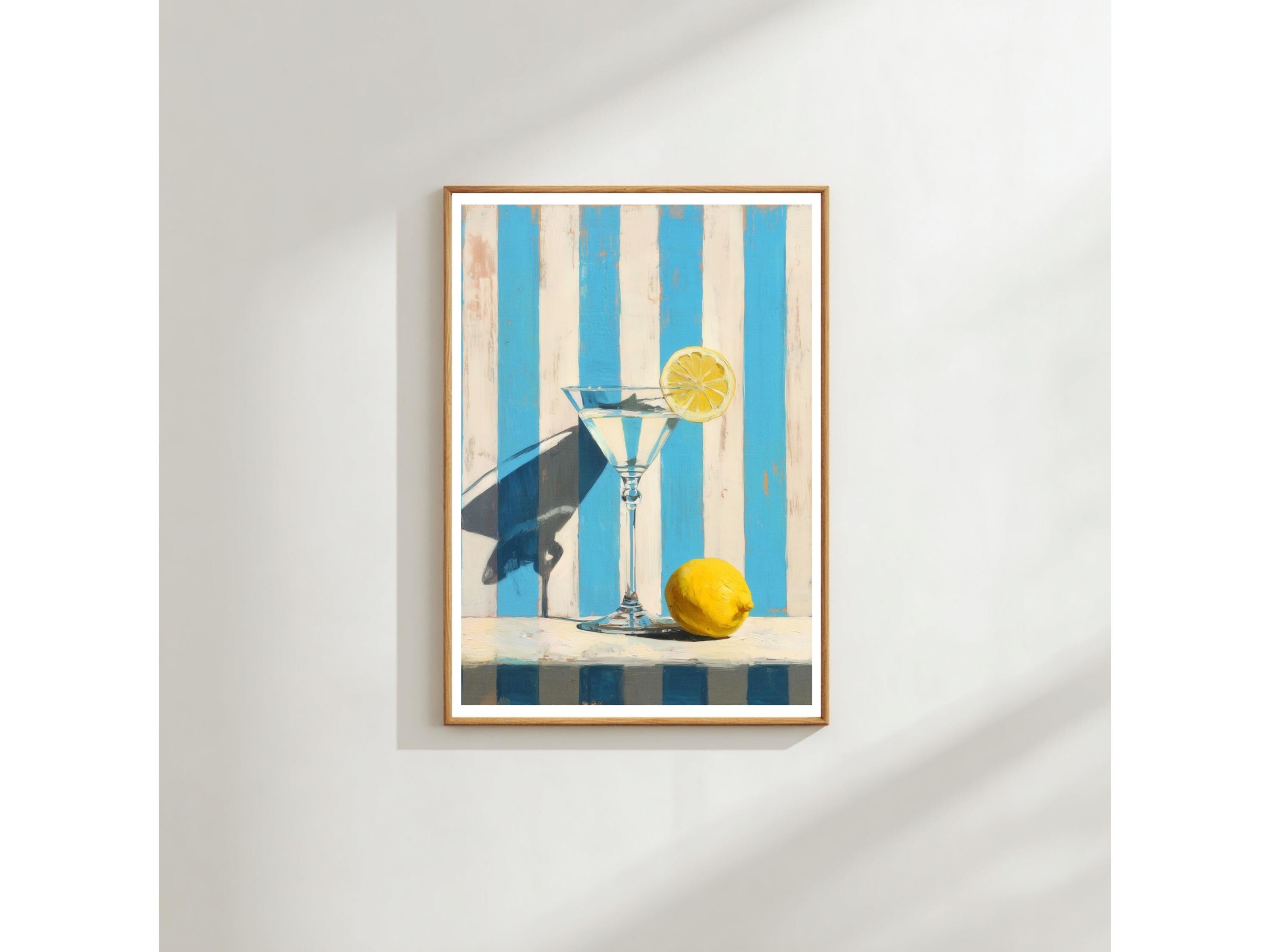Lemon Martini Wall Art Print: Mediterranean Citrus, Bar Cart Decor