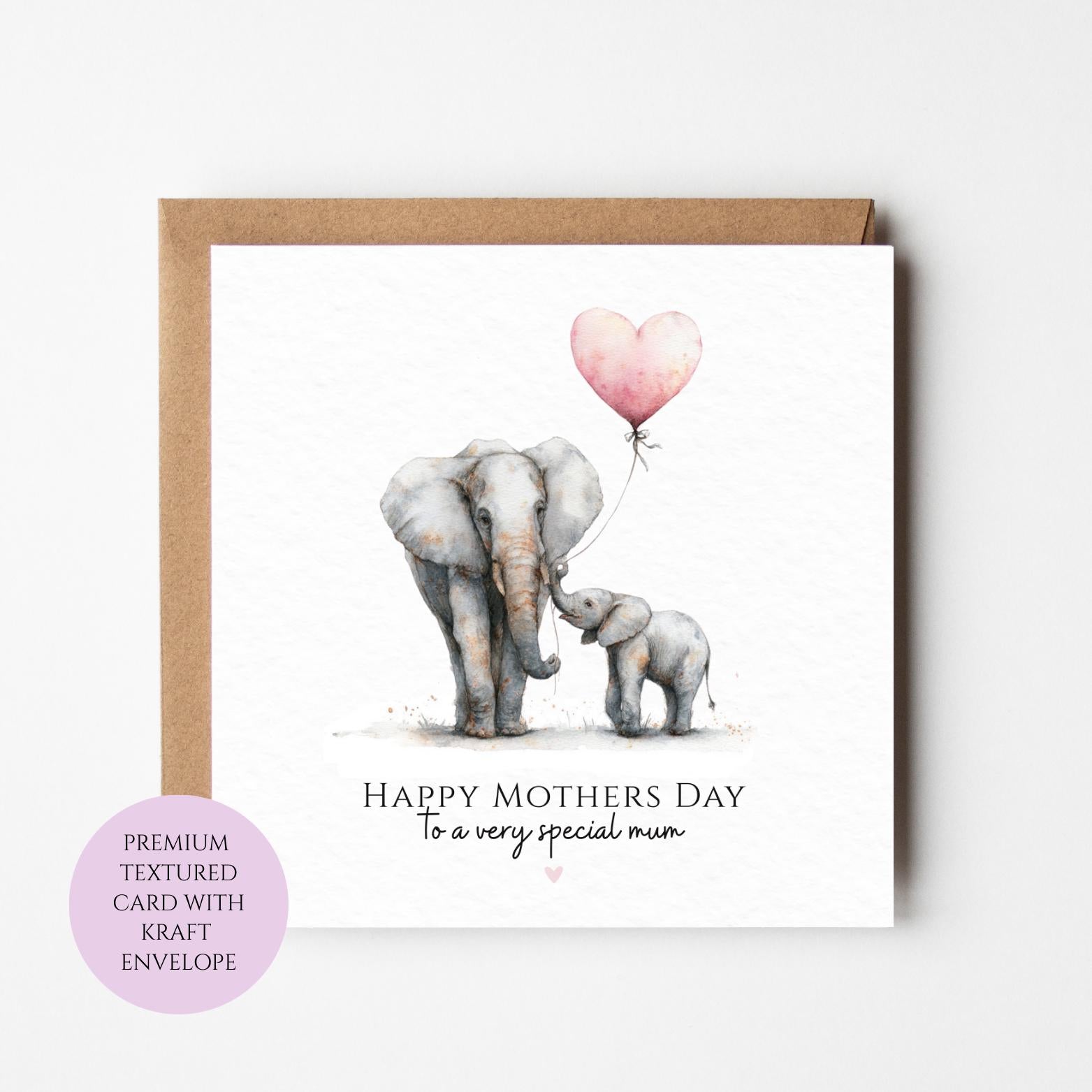 Mum Mothers Day Card Watercolour Elephant Family Safari Animal Special Mum Card UK