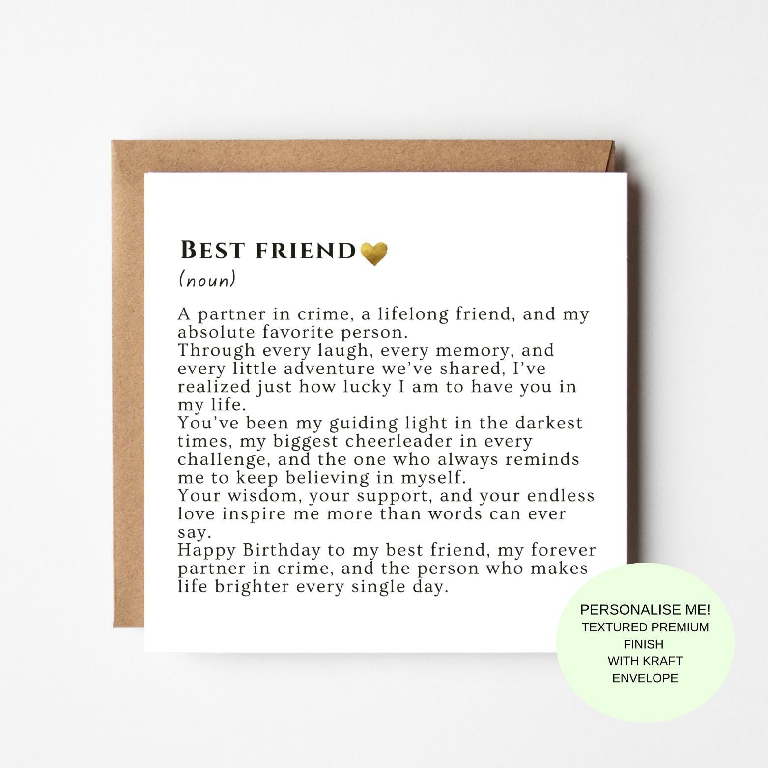 Friend Birthday Card, Meaningful Friendship Definition, Textured Finish