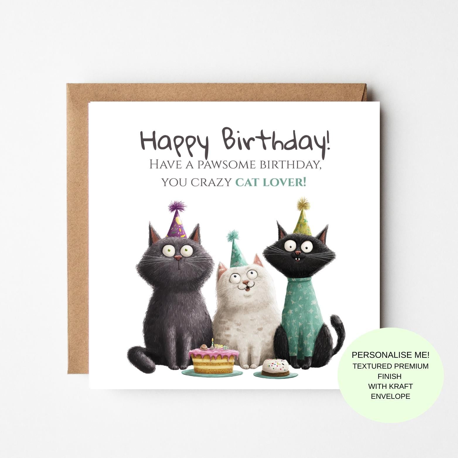 Funny Cat Birthday Card: Illustrated Cats with Party Hats