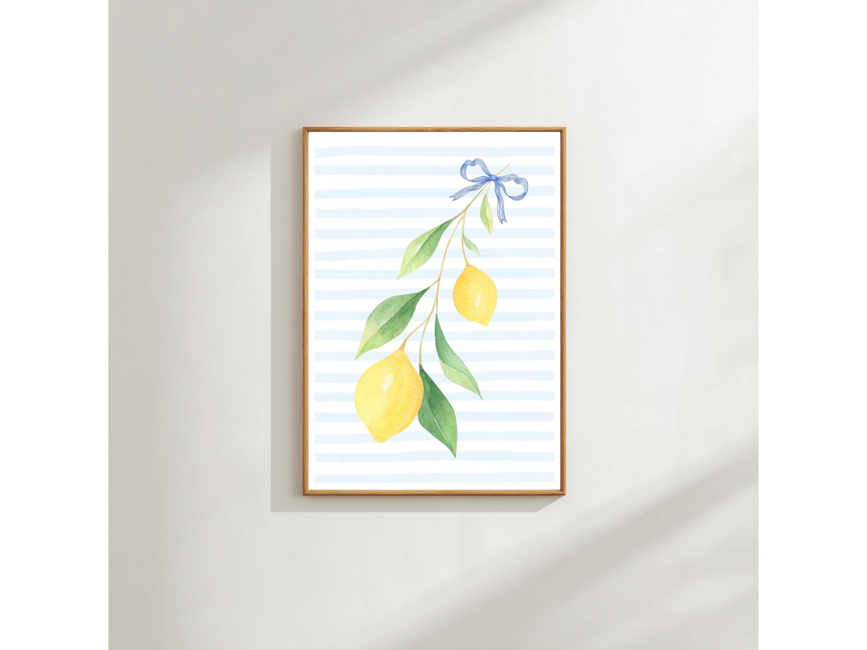 Mediterranean Lemon Wall Art Print, Blue Stripe (A3 & A4 Sizes)
