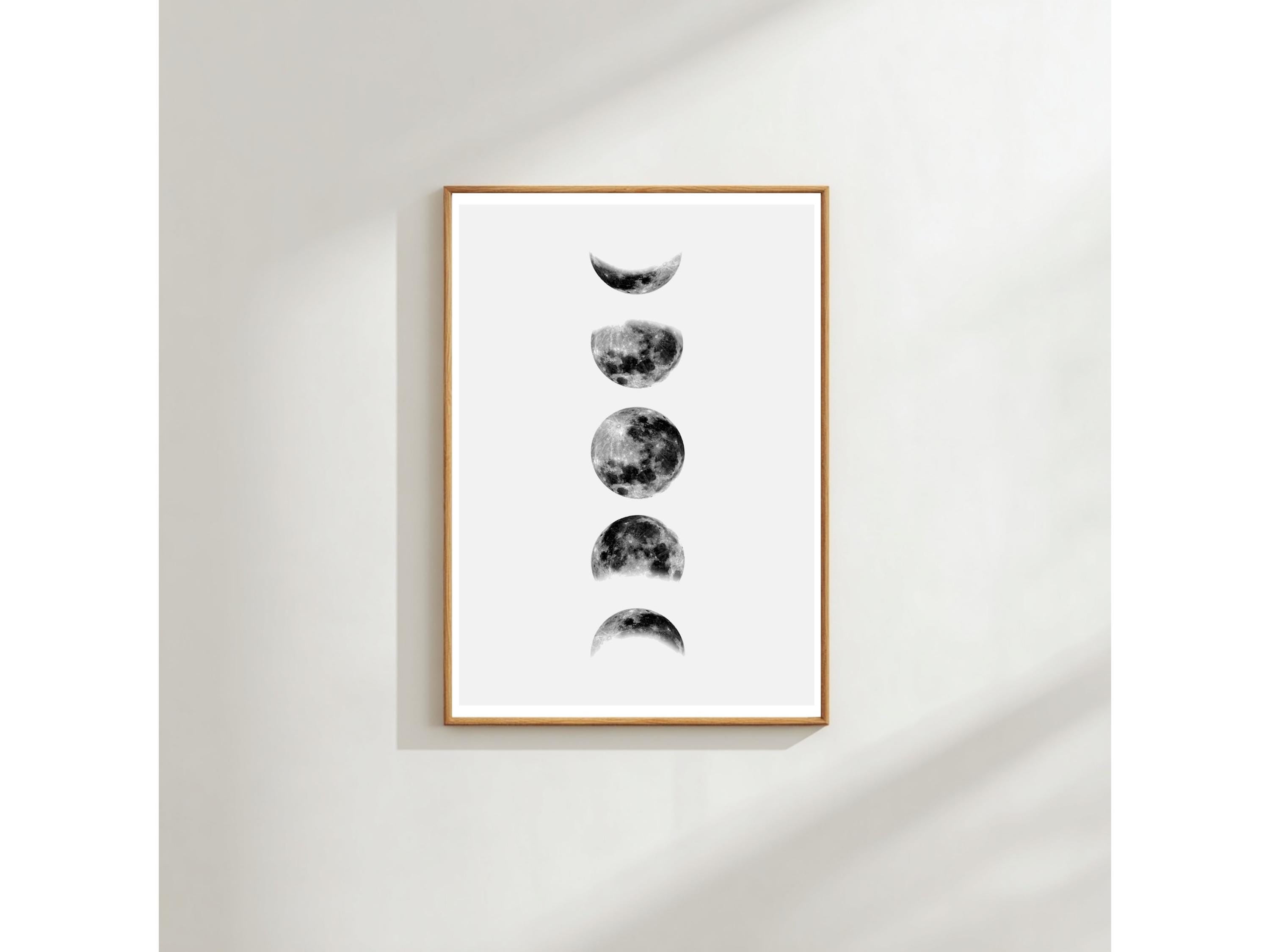 Moon Phase Wall Art Print - Modern Minimalist Black and White