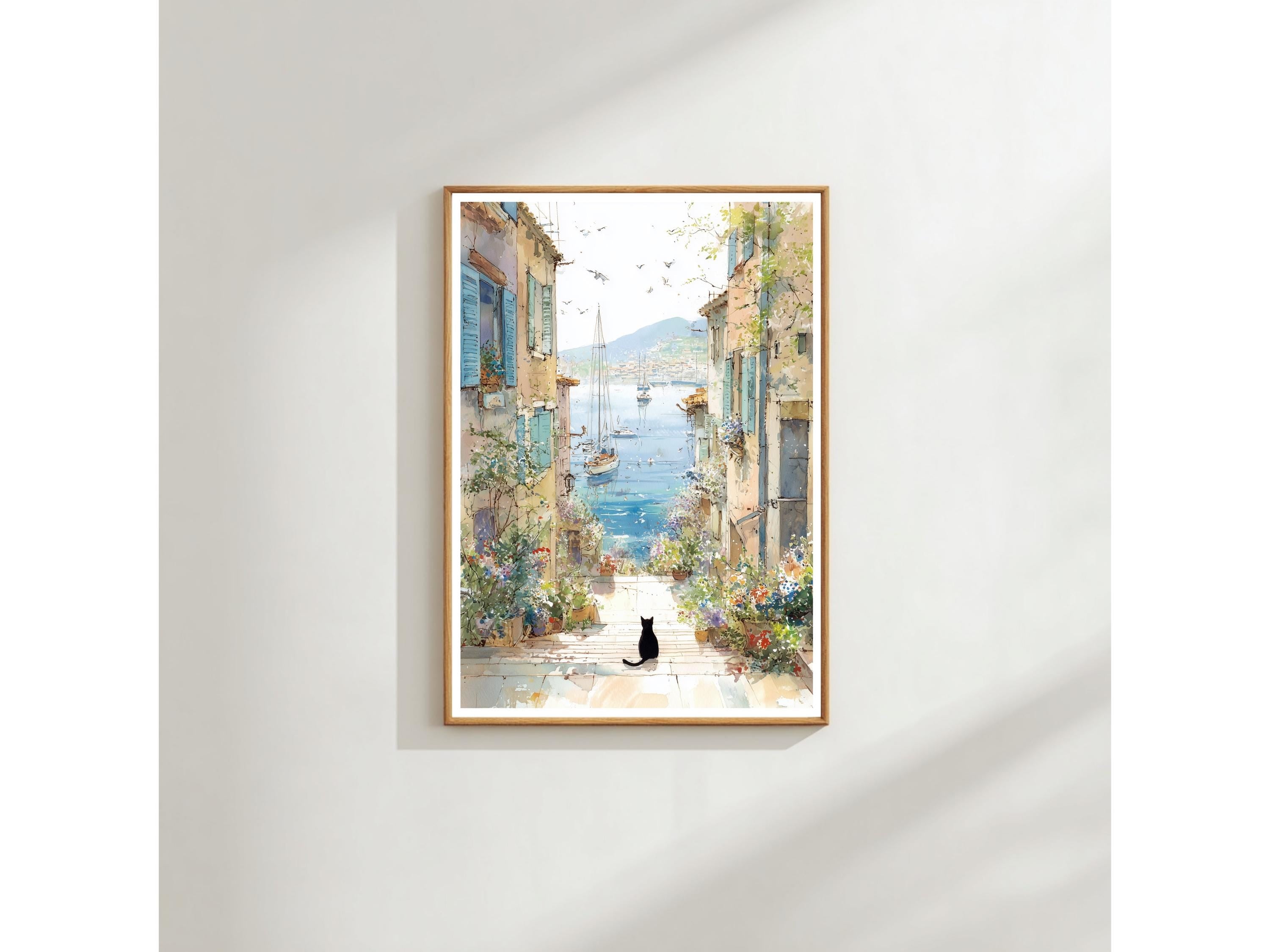 Harbour Street Wall Art Print: Mediterranean Village - Coastal Summer Decor