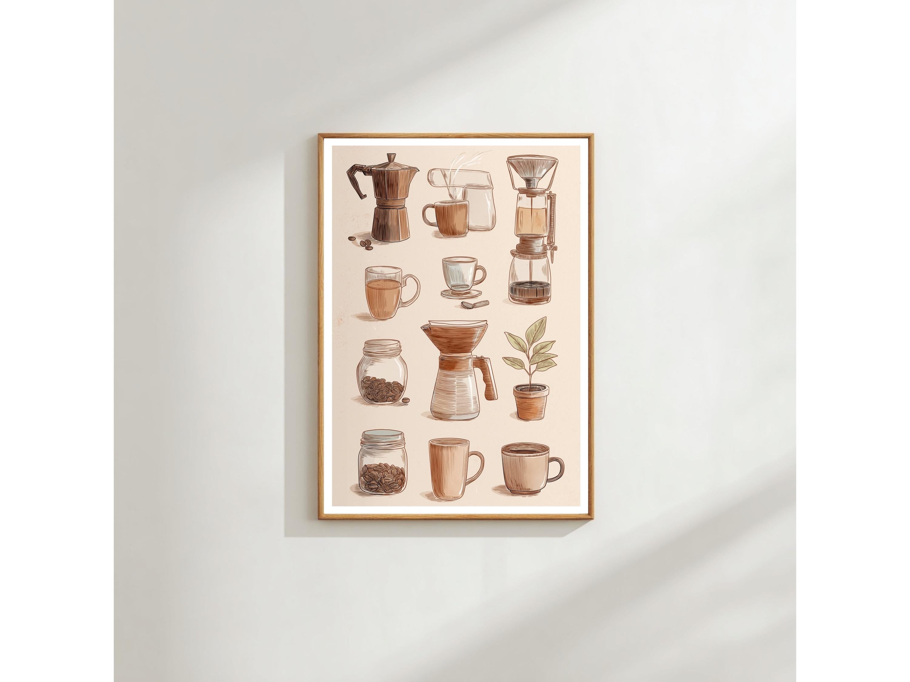 Coffee Equipment Wall Art Print: Barista Tools, Modern Kitchen Decor